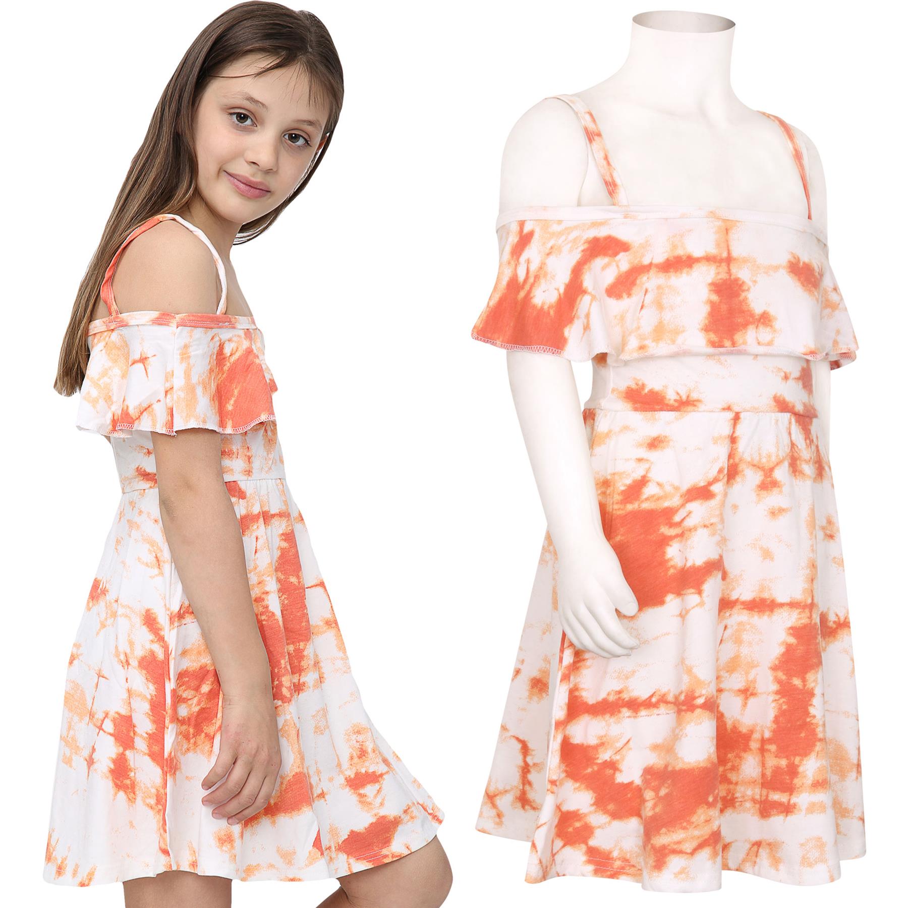 Girls Skater Dress Kids Plain Color Summer Party Off Shoulder Dresses 7-13 Yr - Picture 97 of 111