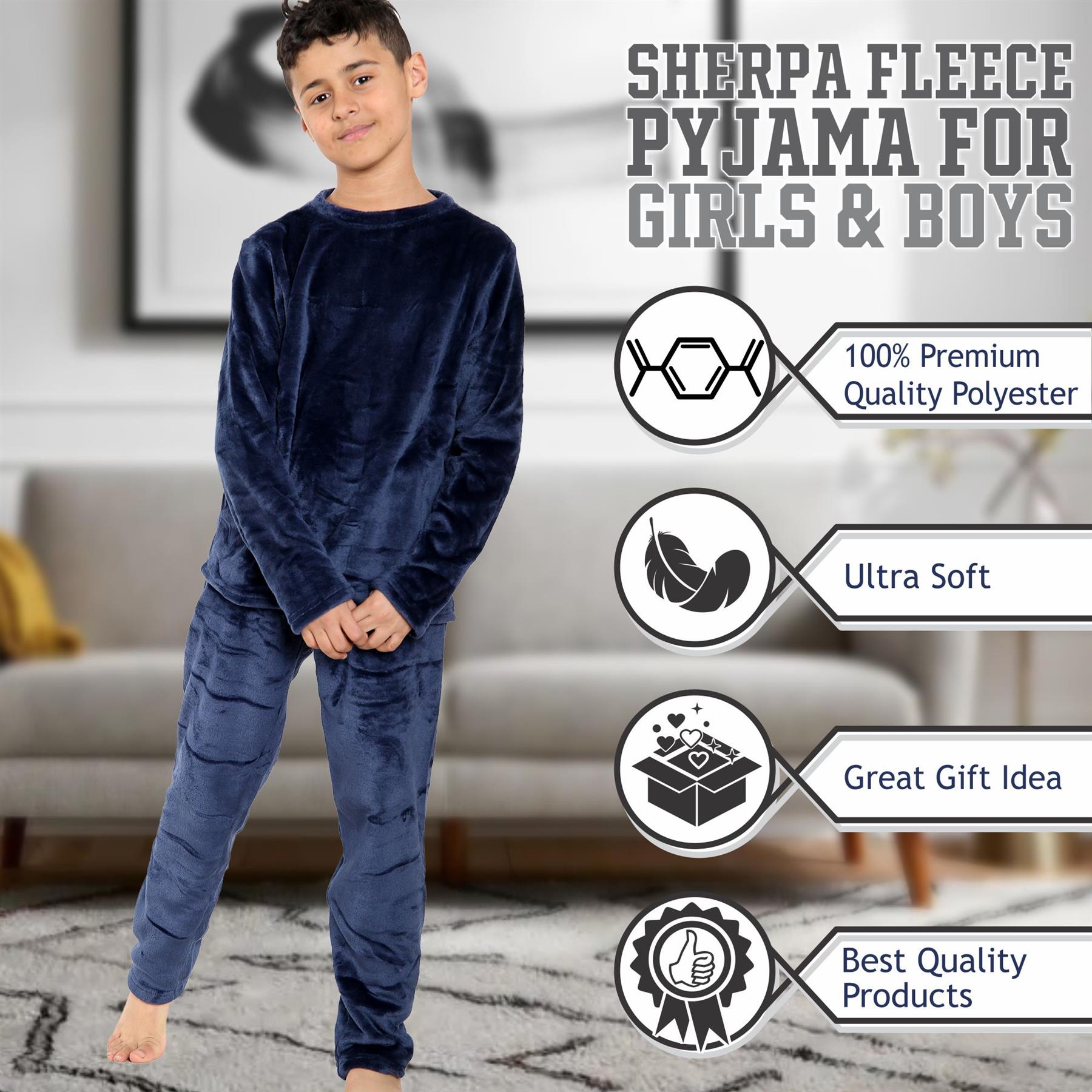 Kids Childrens Warm Fleece Pyjamas For Boys & Girls Sleepover 2 Piece Gift Set - Picture 25 of 32