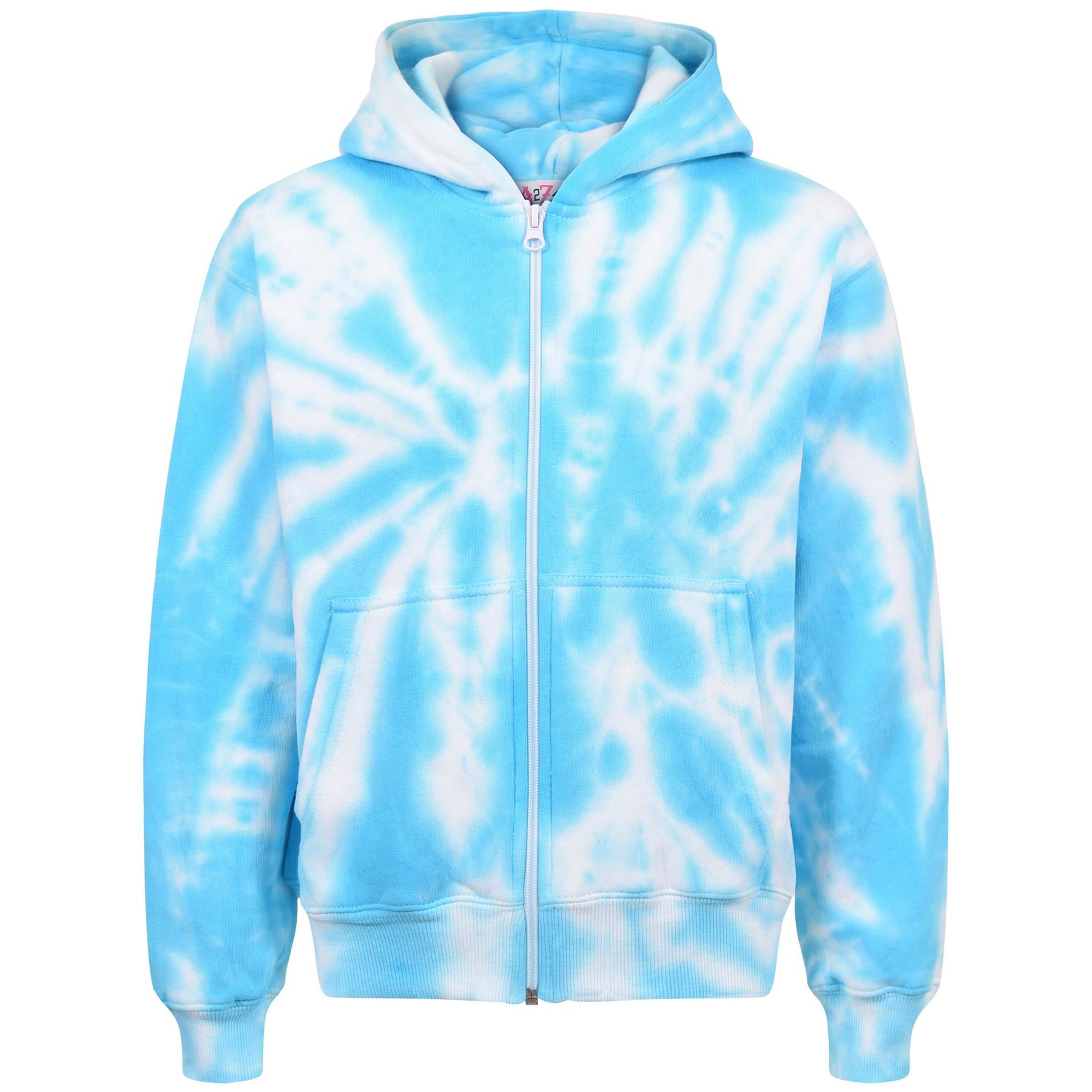 Kids Classic Plain & Tie Dye Print Full Zip-Up Soft Hooded Zipper Jacket 2-13Yrs - Picture 107 of 128