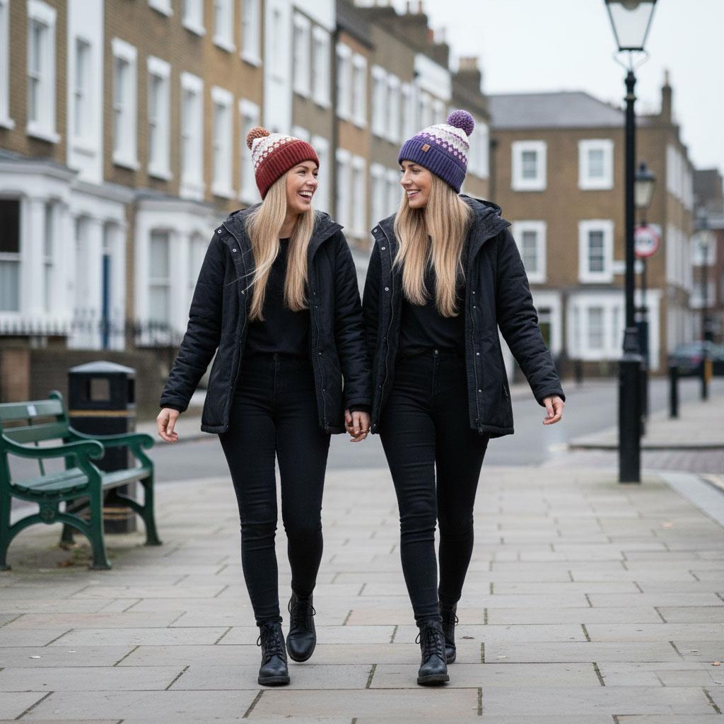 Ladies Hats Thermal Sherpa Lined Nordic Bobble Beanie Pom Pom Winter Warm Caps - Produktbild 6