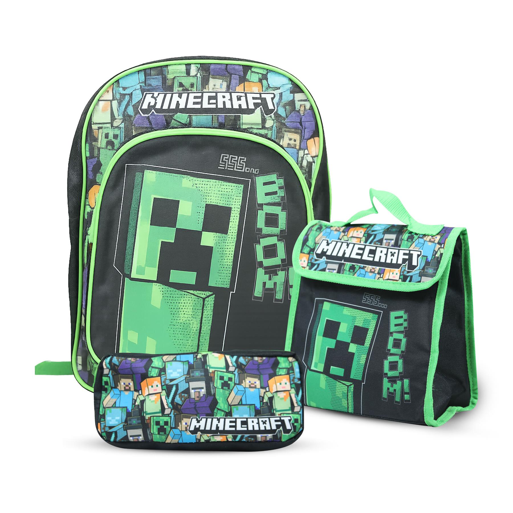 Minecraft 3 Pezzi Set Scuola per Bambini Licenza Ufficiale Zaino Pranzo Borsa - Foto 2 di 7