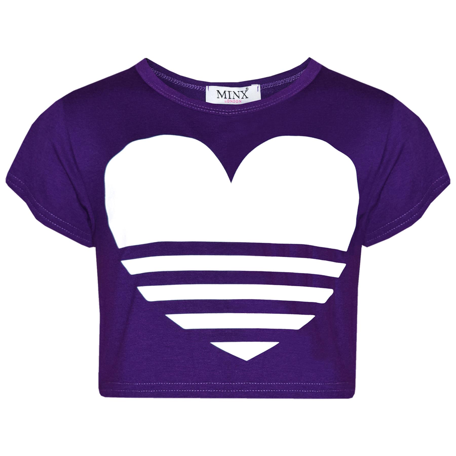 Girls Tops Kids Designer's Heart Print Crop Top & Fashion Legging Set 5-12 Years - Picture 14 of 23