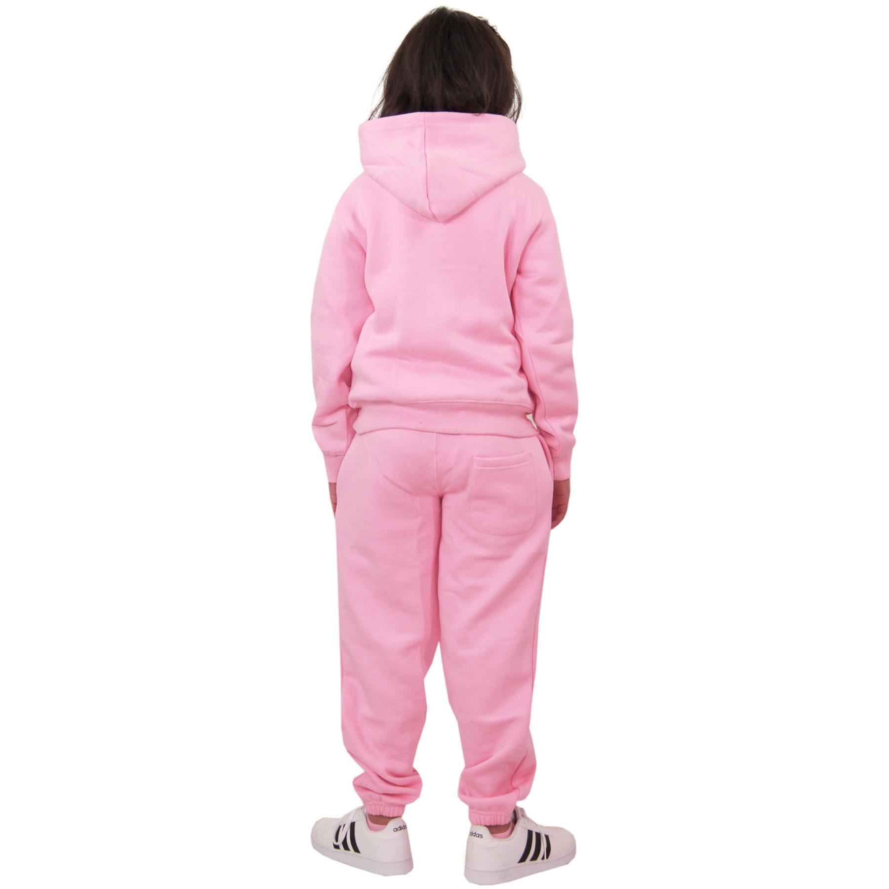 Kid Plain Tracksuit Baby Pink & Black Contrast Hoodie with Jogger Activewear Set - Picture 6 of 10