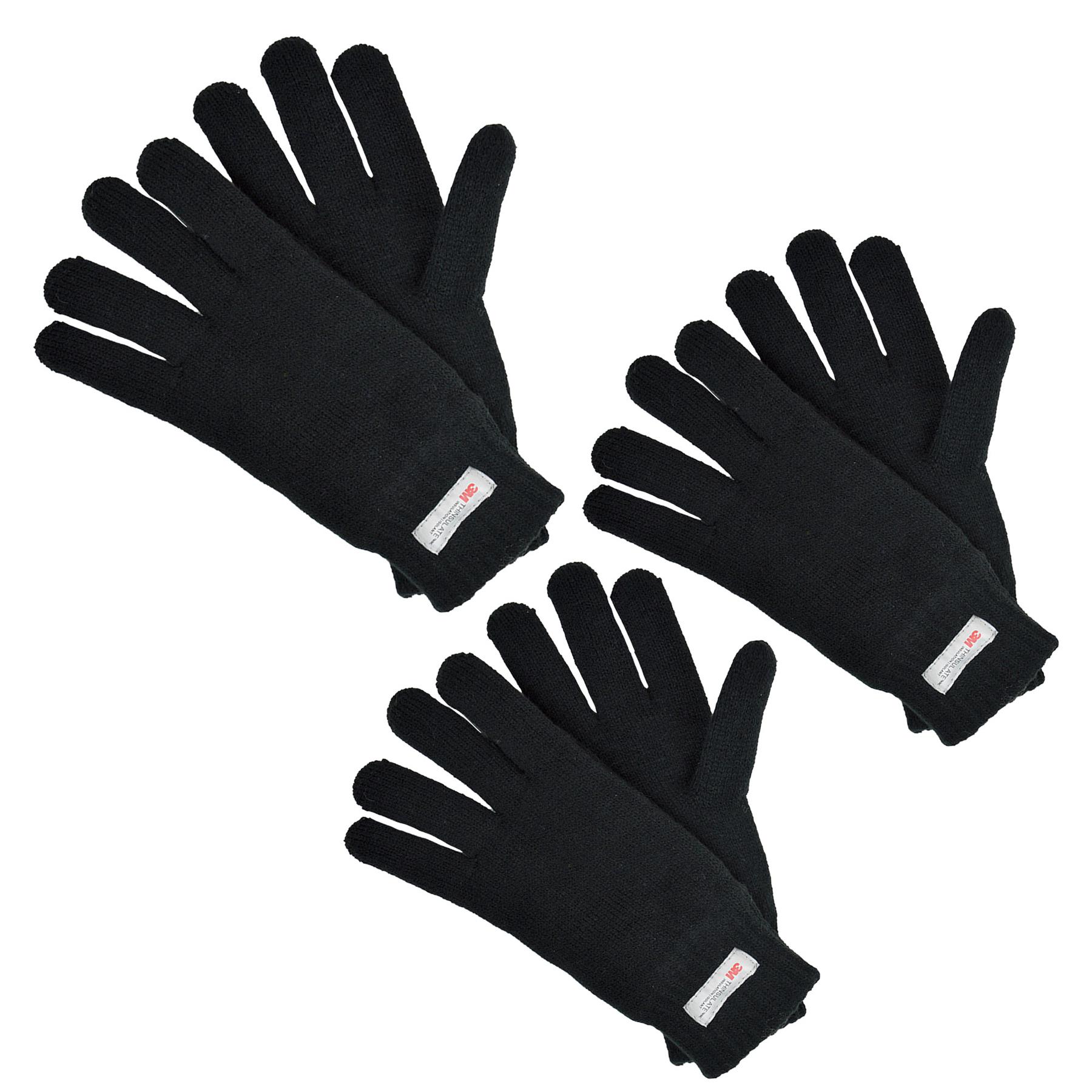 Mens Gloves Winter Warm Thinsulate Knitted Gloves Knit One Size Soft Mittens - Picture 3 of 7