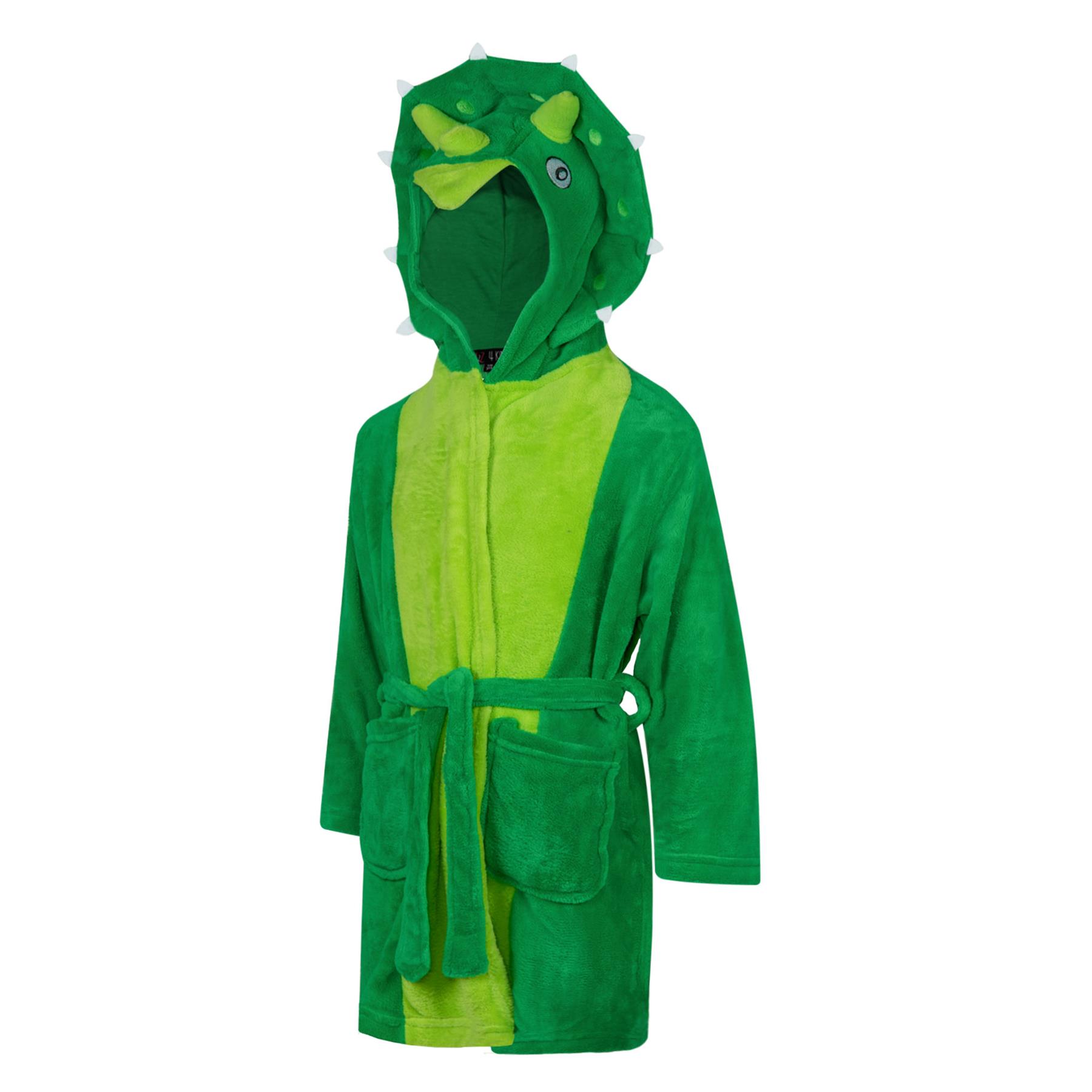 Kids Bathrobe Animal Face Nightgown Kids Dinosaur hooded Towelling Dressing Gown - Picture 3 of 5