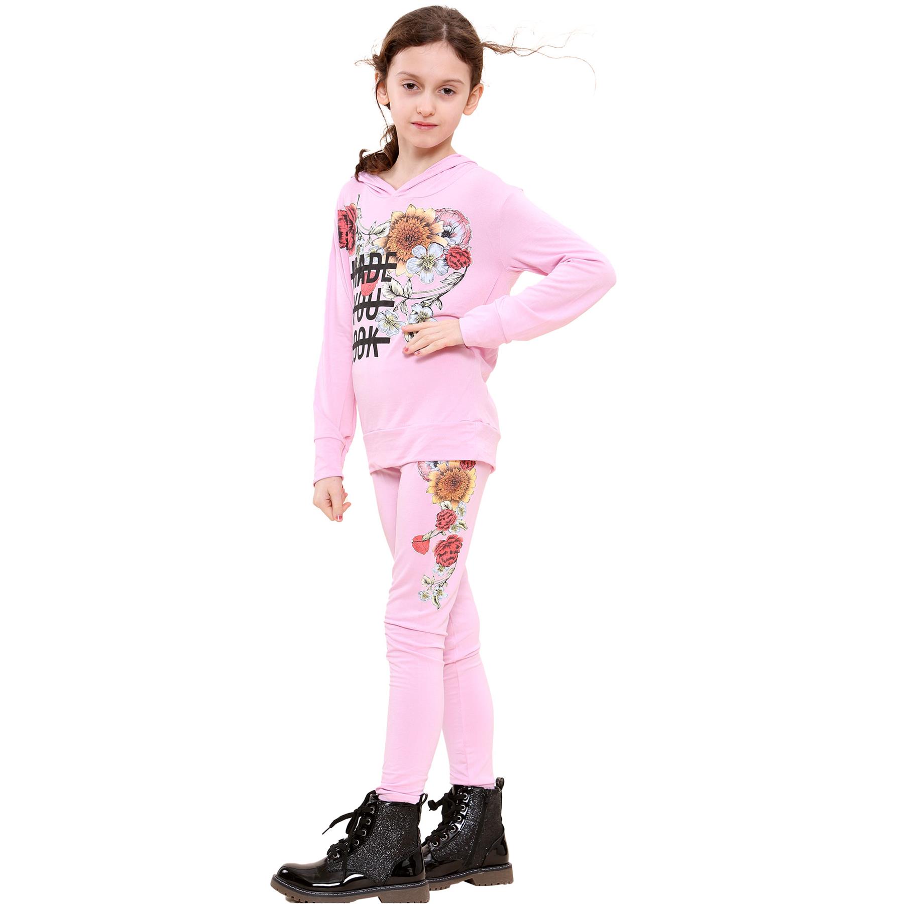 Girls Top Kids Made You Look Print Long Sleeves Hooded Top & Legging Set 5-13 Yr - Picture 2 of 21