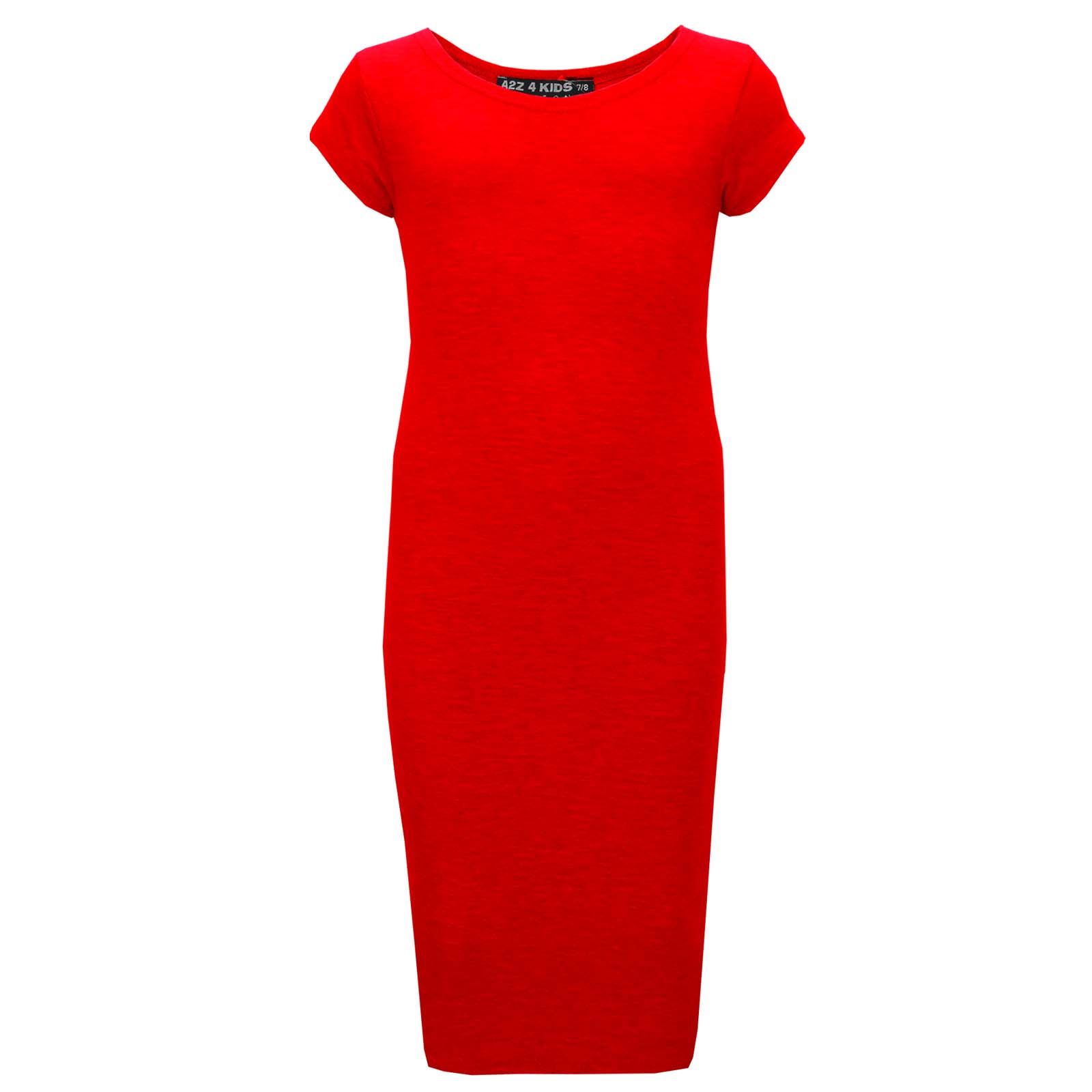 A2Z 4 Kids Girls Bodycon Plain Midi Dress Short Sleeve Dresses Party Costume - Picture 16 of 23