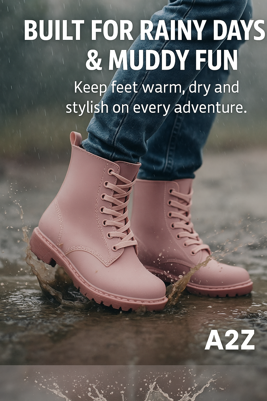 A2Z Womens Wellington Boots Lace Up Pink Waterproof PVC Rain Shoes Ankle Wellies - Picture 3 of 8