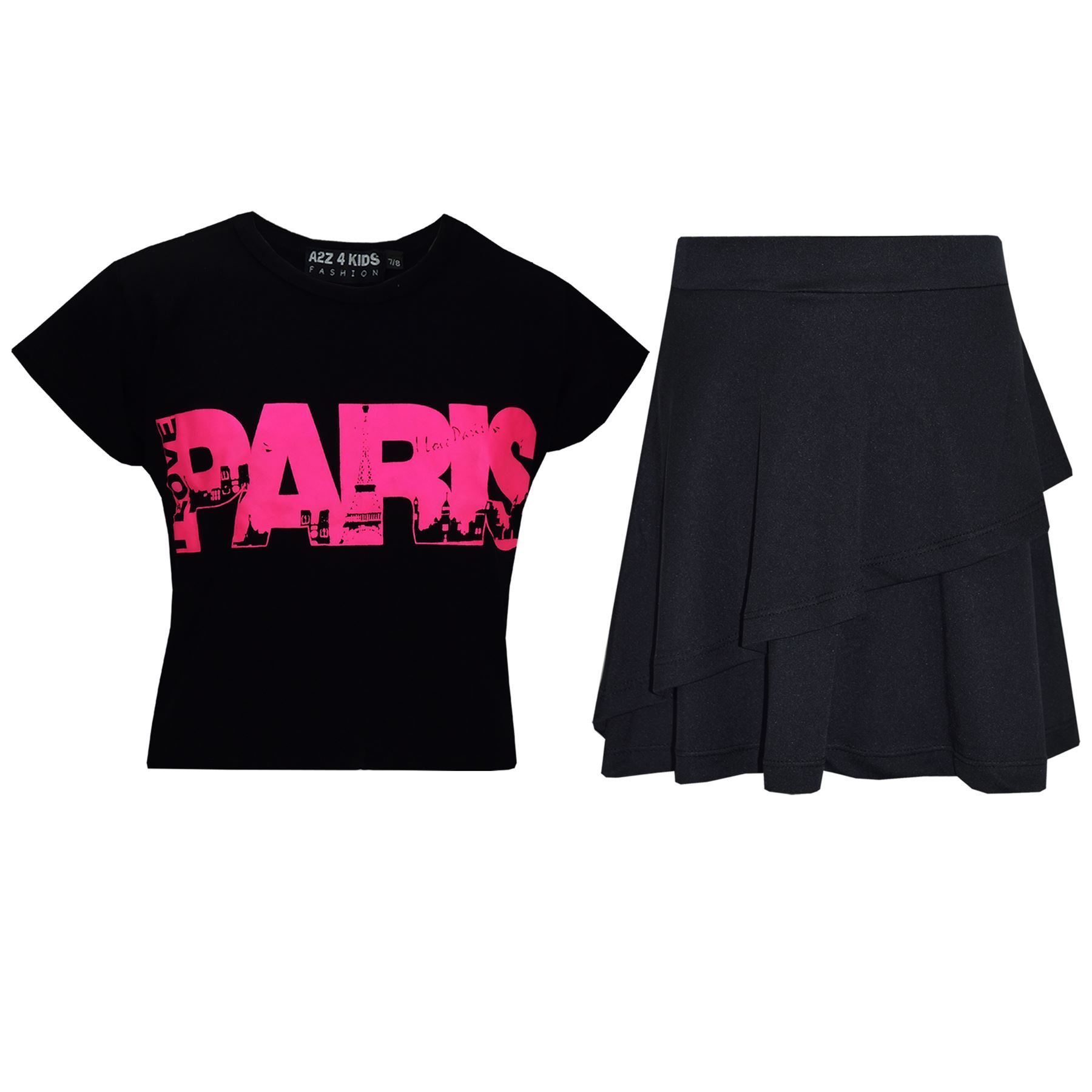 Kids Girls Crop Top And Fril Skirt Trendy Stylish Crew Neck Skater Skirt Set - Picture 34 of 41