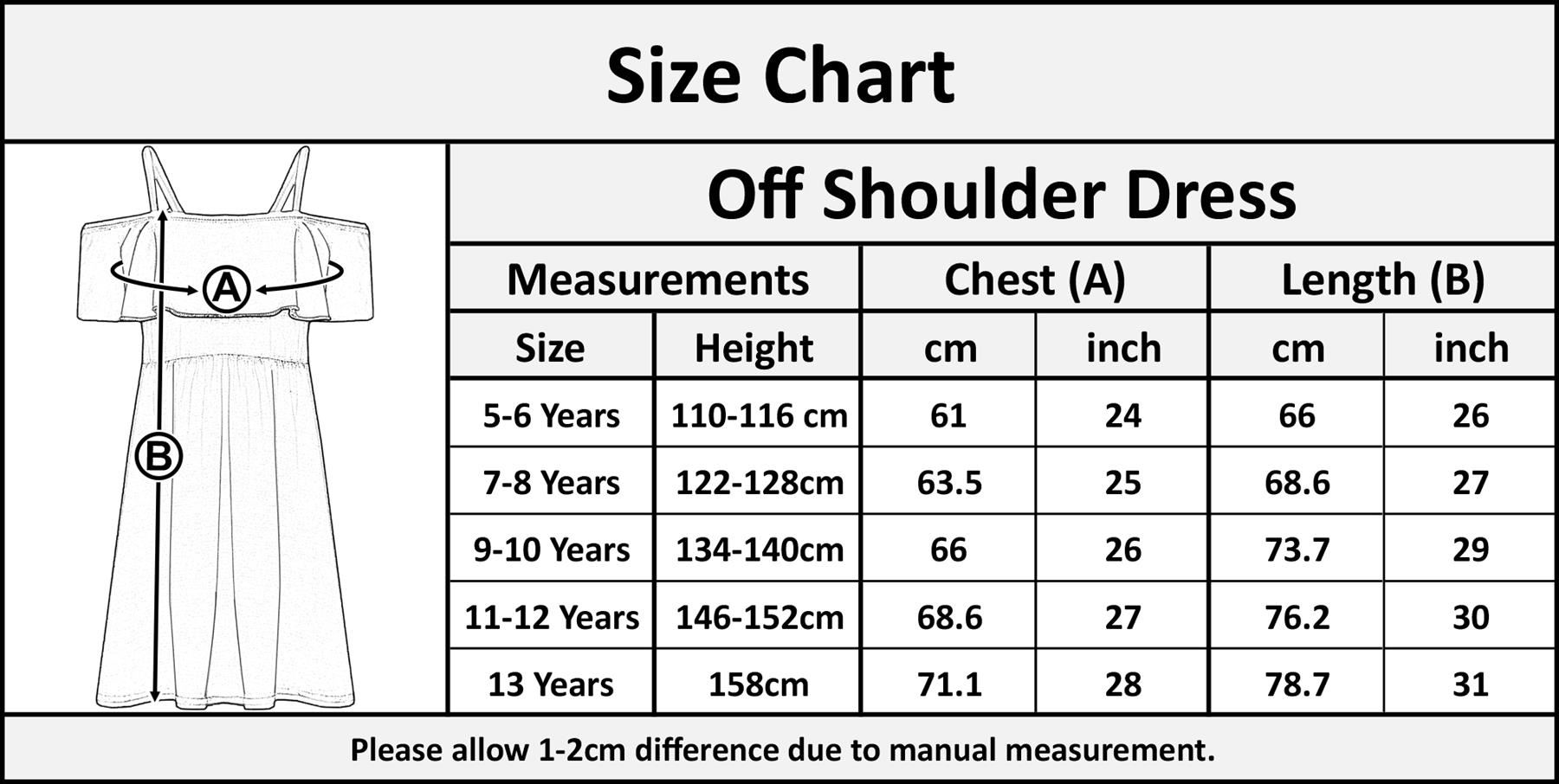 Girls Skater Dress Kids Plain Color Summer Party Off Shoulder Dresses 7-13 Yr - Picture 98 of 111