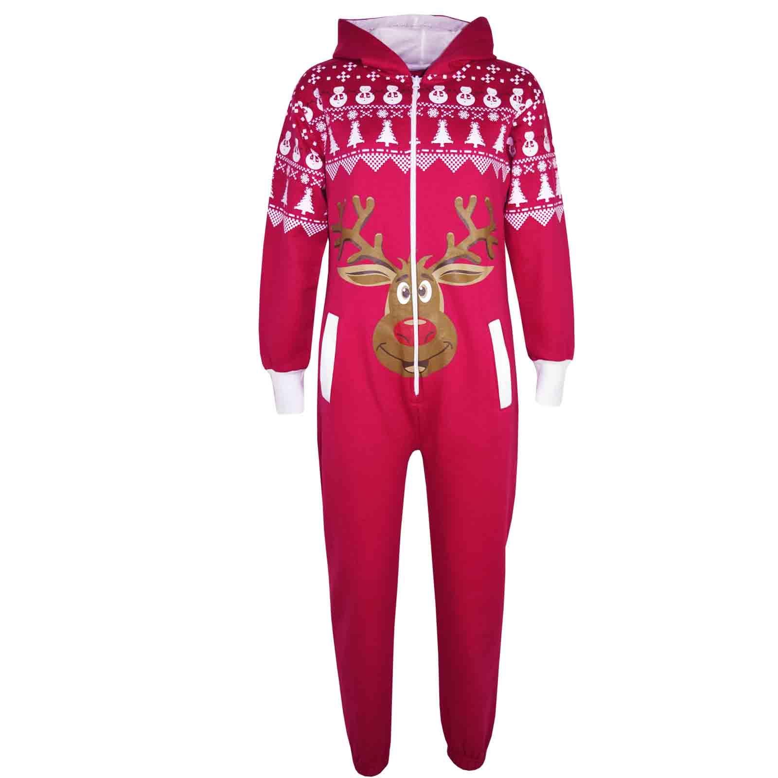 Kids Girls Boy Novelty Christmas Reindeer Fleece A2Z Onesie One Piece Jumpsuit - Picture 6 of 13