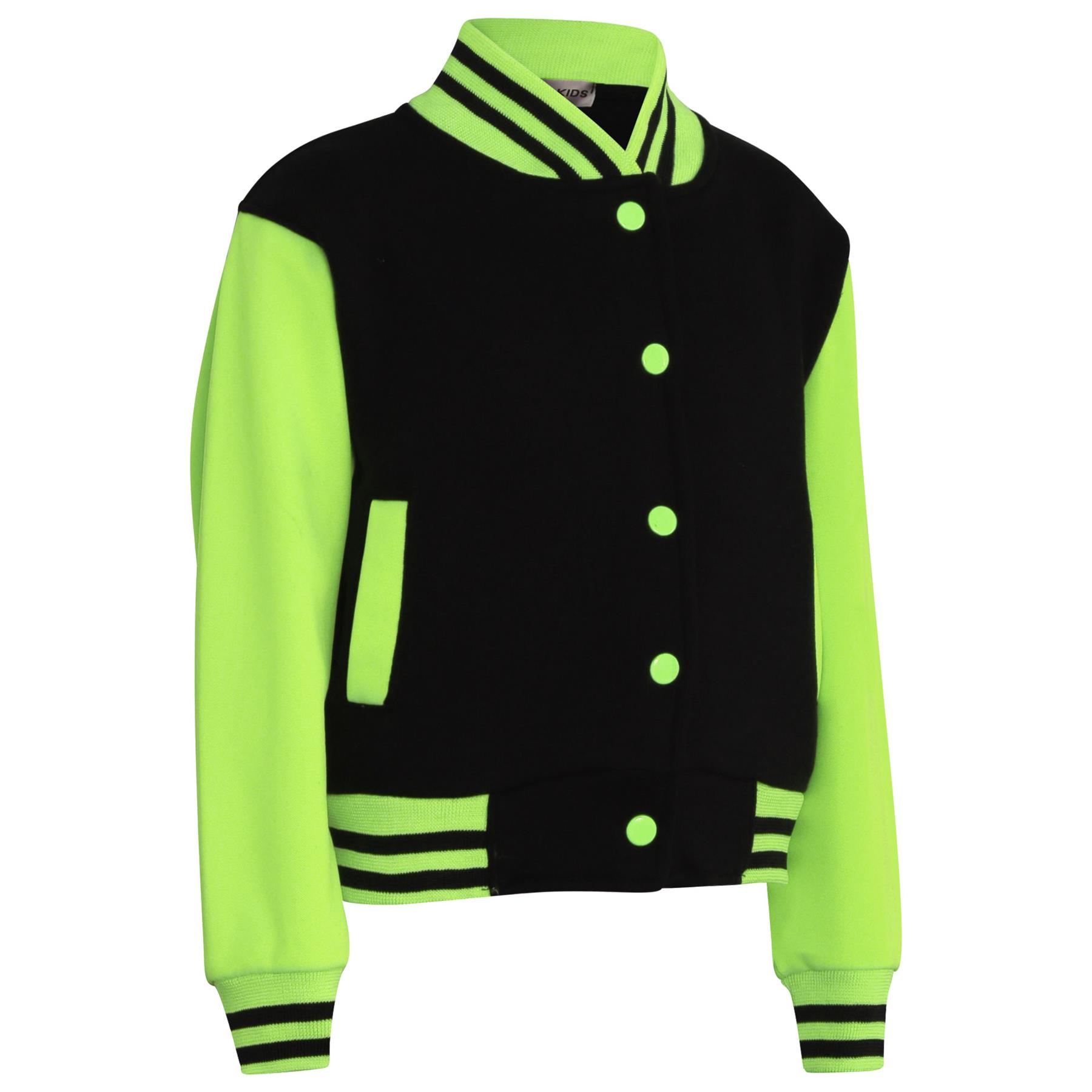 KIDS GIRLS BOYS BASEBALL JACKET VARSITY STYLE PLAIN SCHOOL JACKETS TOP