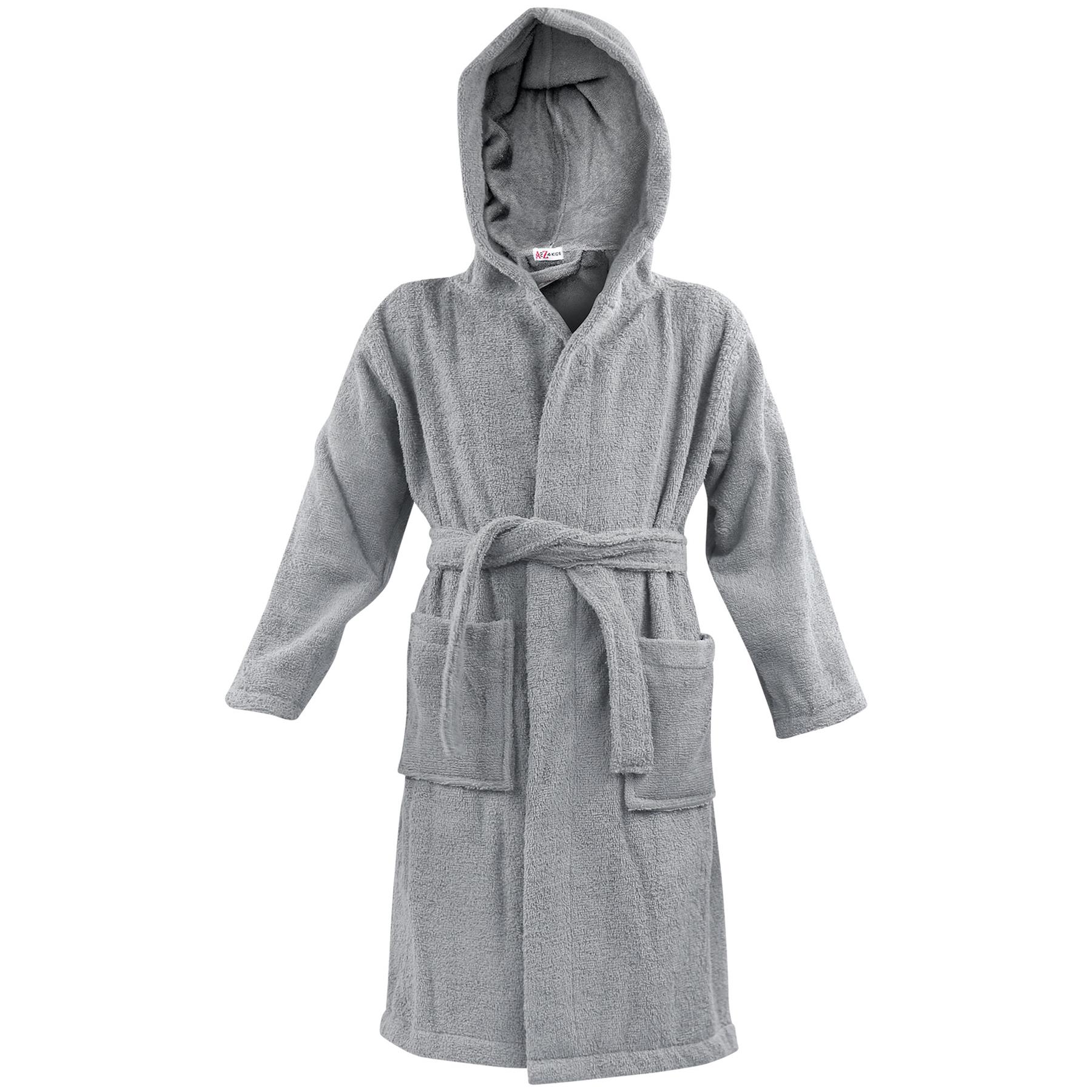 A2Z 4 Kids 100 Cotton Steel Grey Hooded Bathrobe Terry Towelling