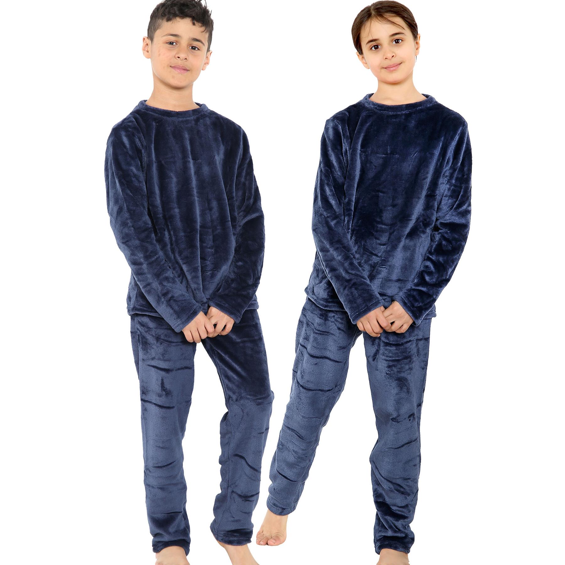 Kids Childrens Warm Fleece Pyjamas For Boys & Girls Sleepover 2 Piece Gift Set - Picture 21 of 32