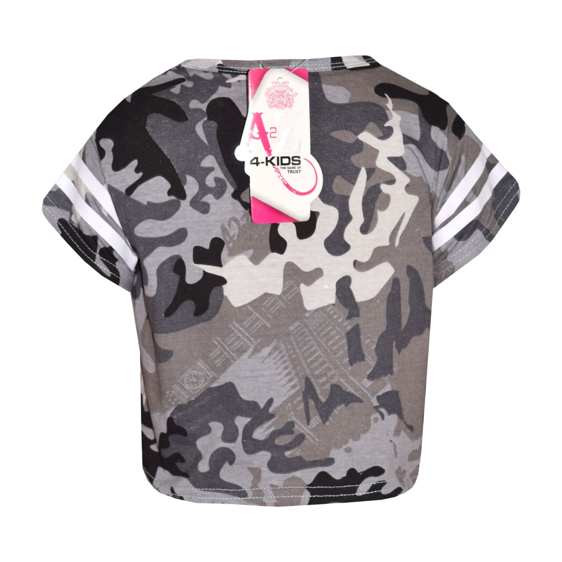 Girls Tops Kids Designer's #Selfie Camouflage Crop Top & Skater Skirt Set 5-13Yr - Picture 22 of 34