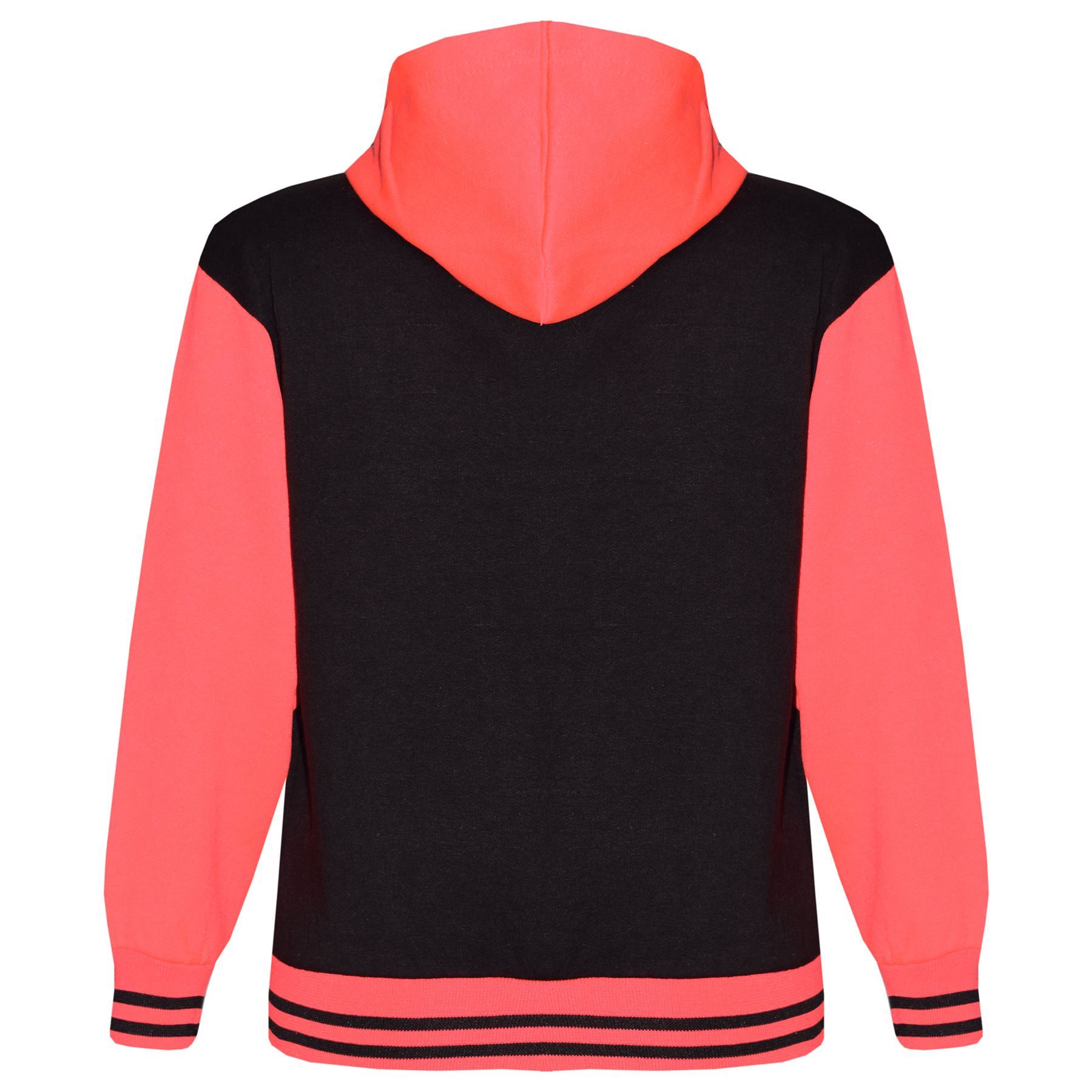 Kids B.B Hooded Black & Neon Pink Baseball NYC FOX Jacket Varsity Coat Girls - Picture 3 of 5