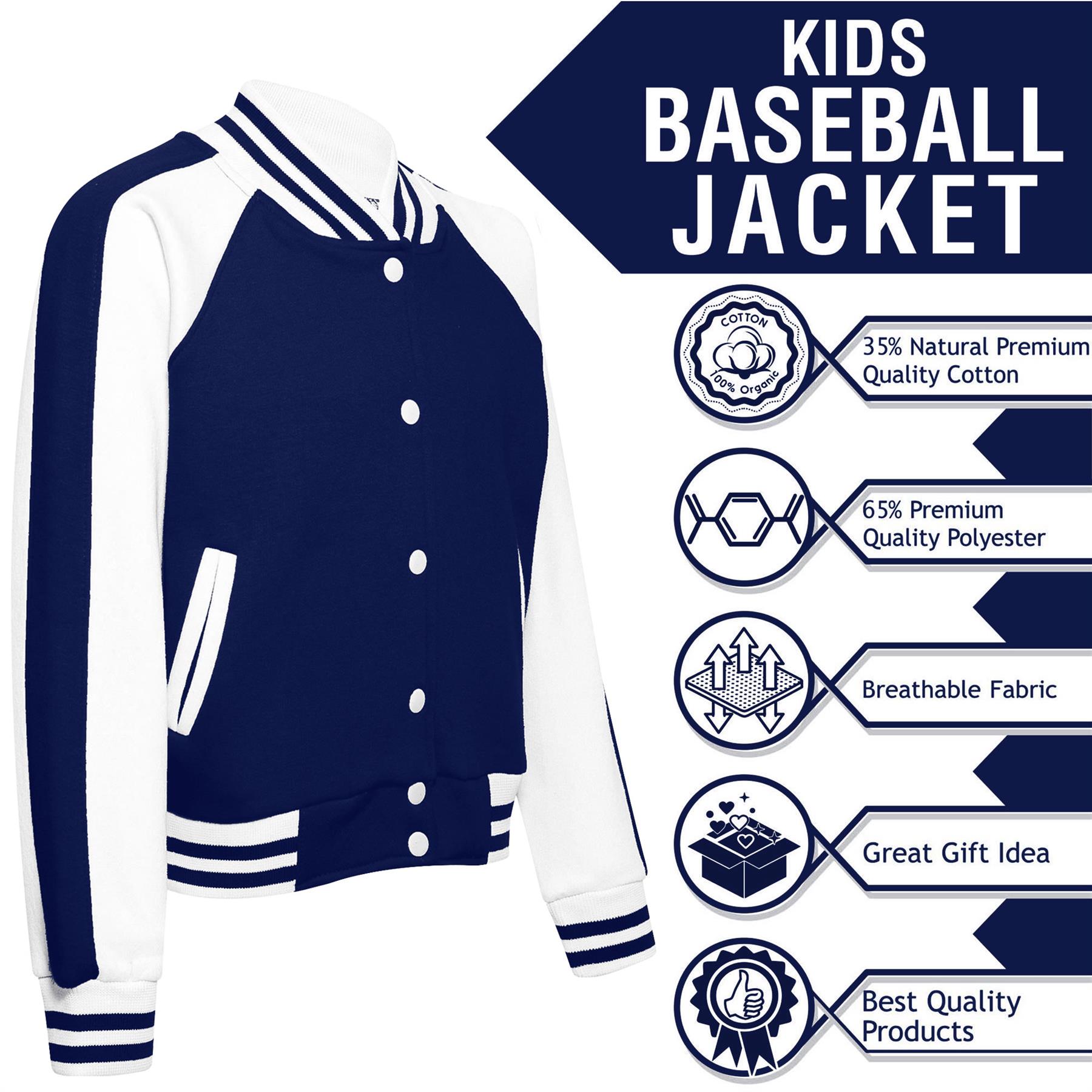 Kids B.b Plain Jacket Varsity Style Long Sleeve Coat Girls Boys Age 2-13 Years - Picture 102 of 106