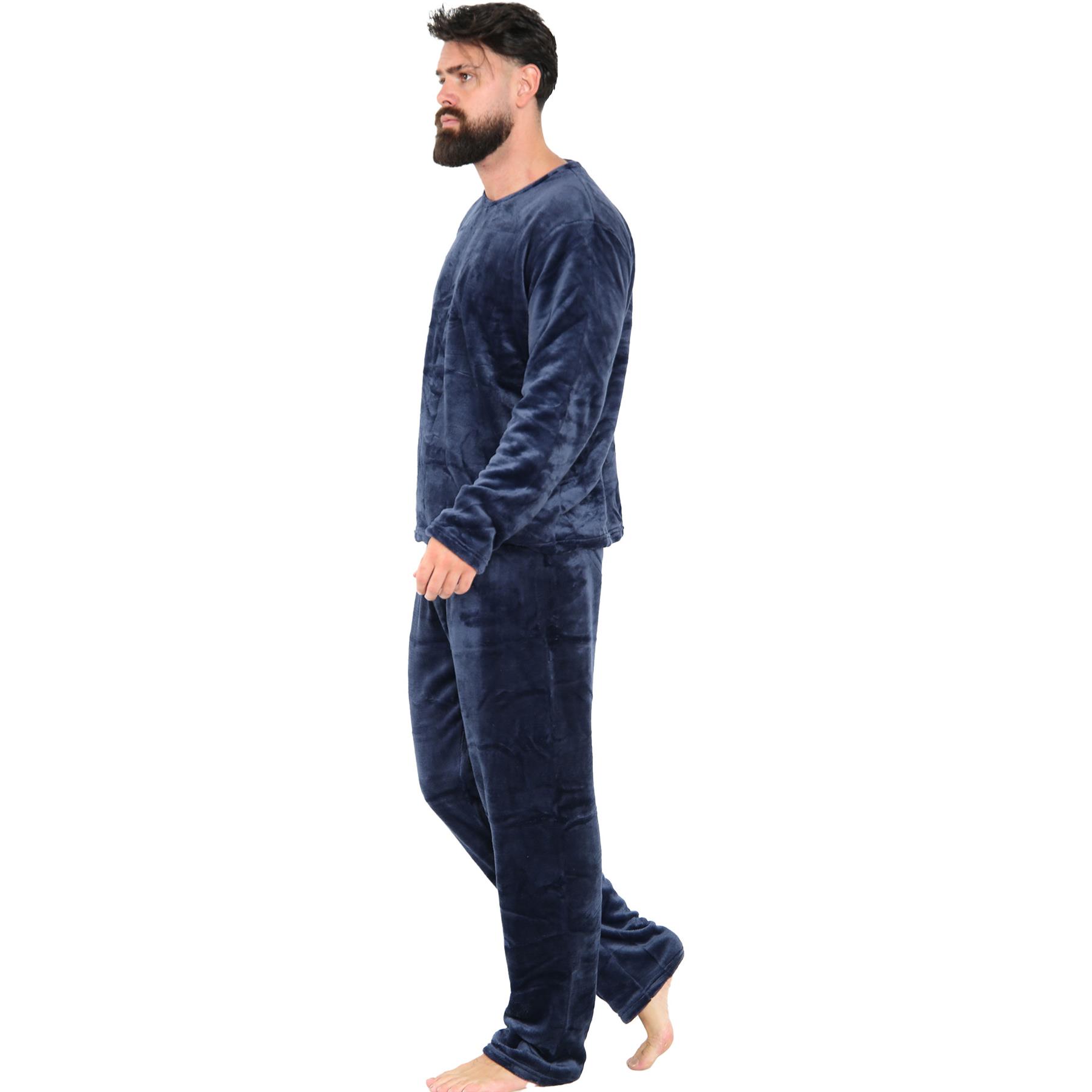 Mens Pyjamas Soft Warm Fleece Adults Crew Neck Pyjamas 2 Piece Gift Set For Mens - Picture 24 of 25