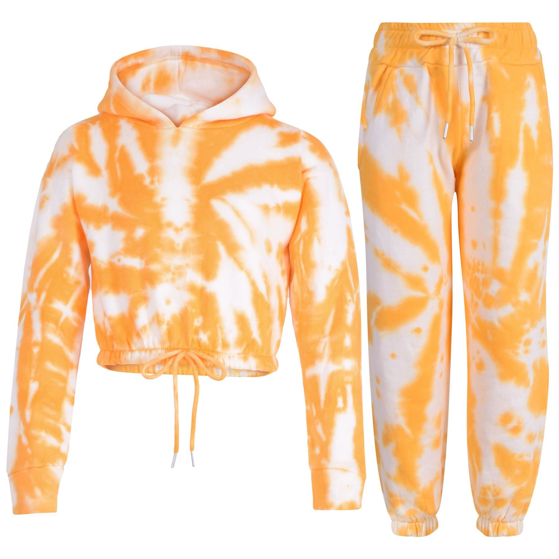 Bambini Tie Dye Mustard Tuta da ginnastica Palestra Cropped Felpa con  cappuccio Sweatpants Cord Set Ragazze 5-13 | eBay