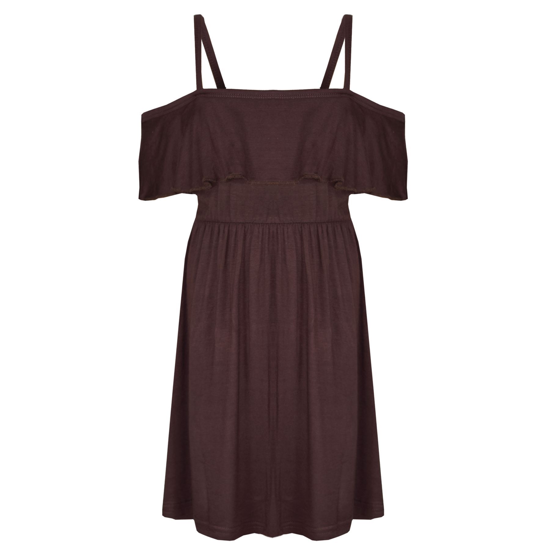Girls Skater Dress Kids Plain Color Summer Party Off Shoulder Dresses 7-13 Yr - Picture 7 of 111