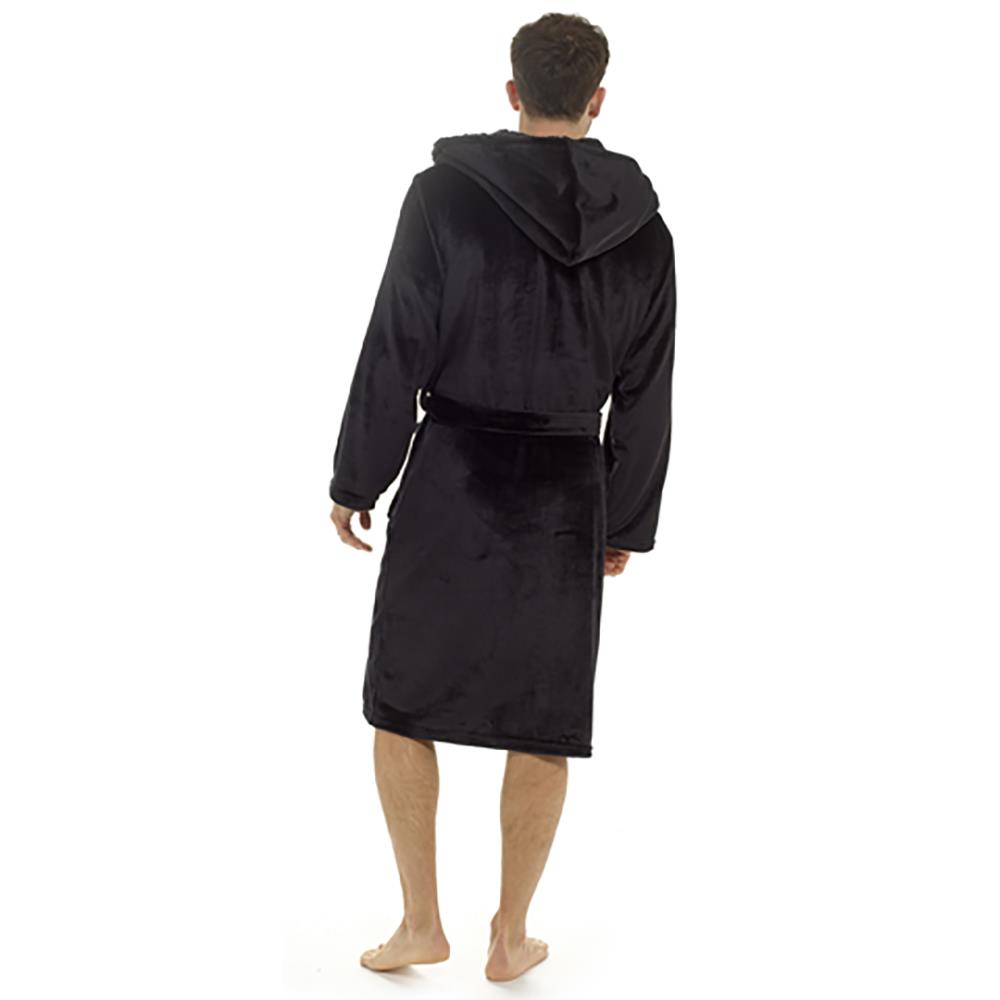 A2Z Mens Dressing Gown Super Soft Luxury Sherpa Hooded Flannel Fleece Bath Robe - Picture 4 of 8