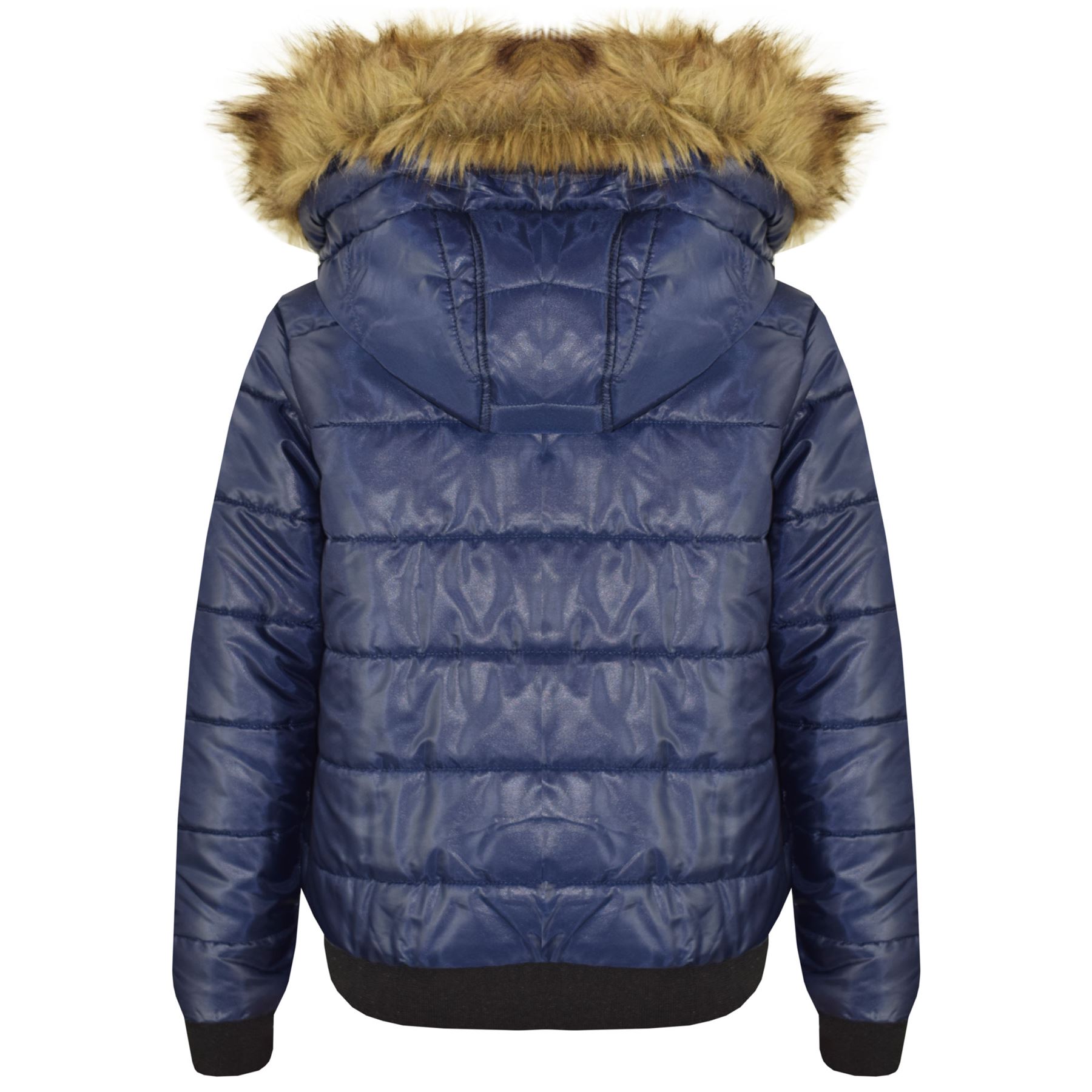 Boys Girls Jackets Kids Maya Faux Fur Hooded Padded Puffer Bubble Coats