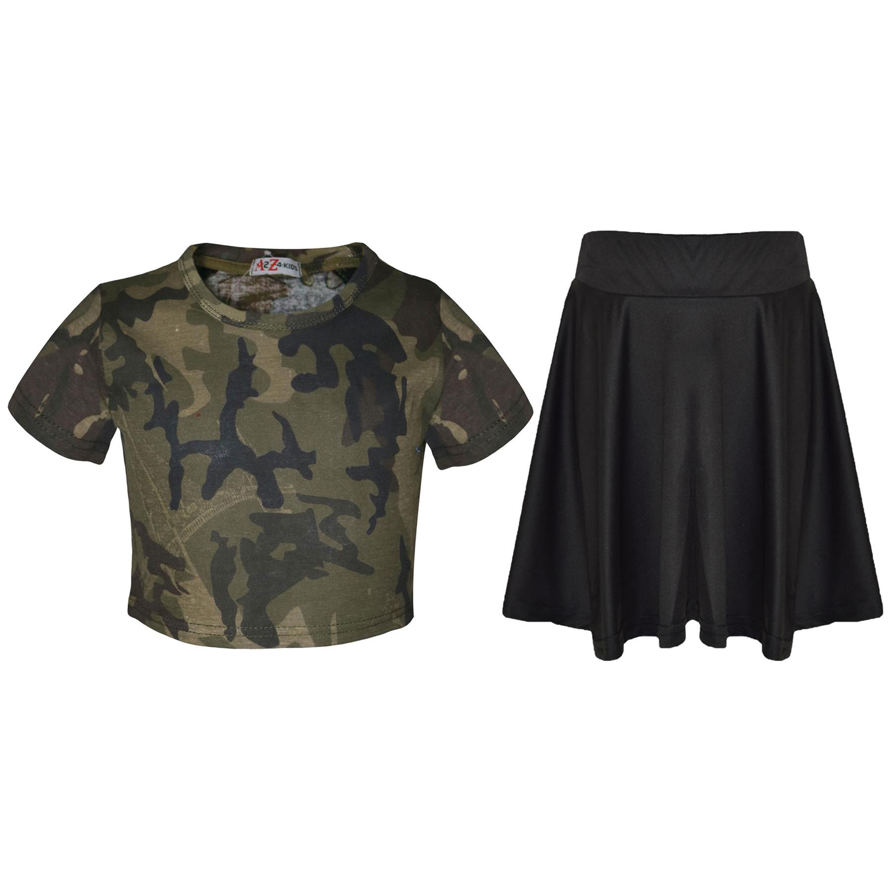 A2Z Kids Camo Crop Top & Skater Skirt Set Summer Wear Girls Boys Age 5-13 Years - Picture 24 of 33