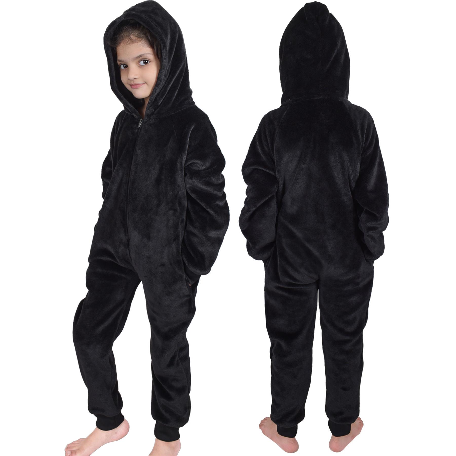 Kids Girls Boys Plain Fleece A2Z Onesie One Piece Hooded All In One Jumpsuit - Picture 4 of 27