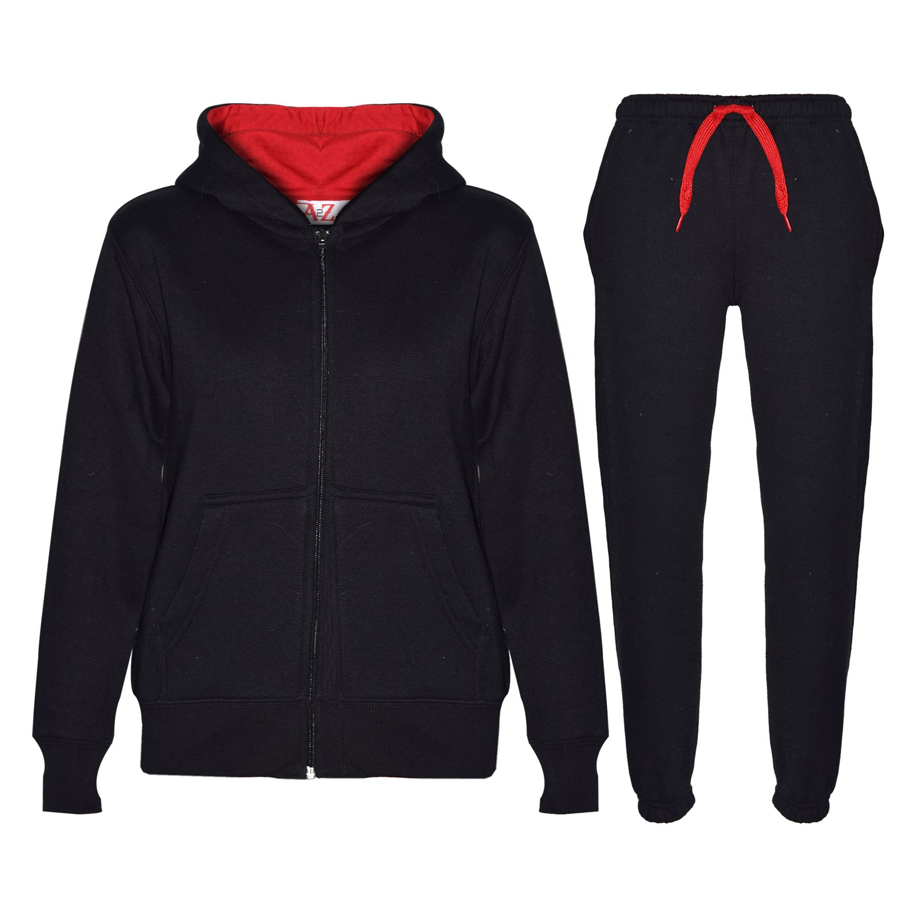Kids Unisex Plain Tracksuit Contrast Hoodie with Joggers Sports Activewear Set - Picture 28 of 116