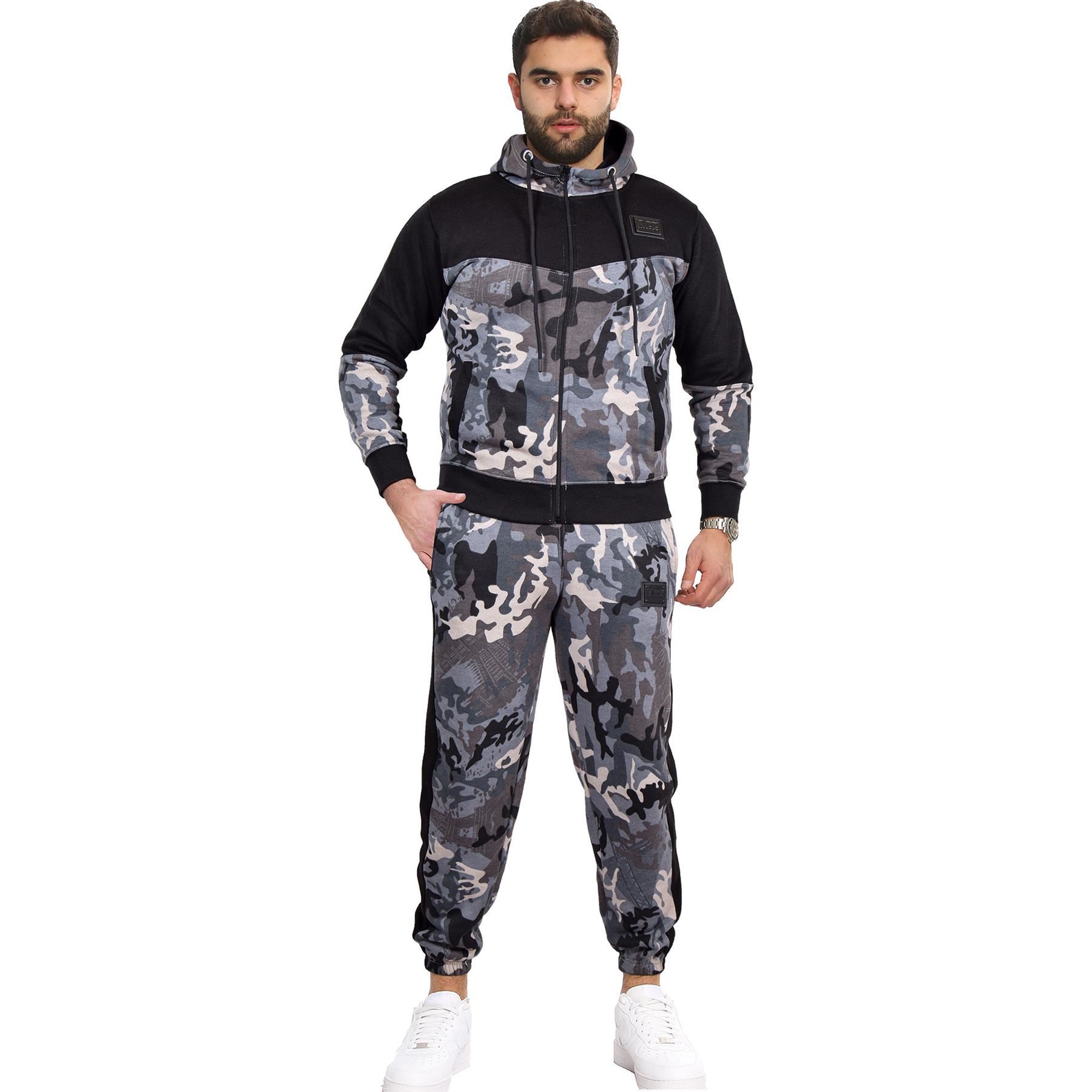 Mens Tracksuit Camouflage Hoodie Sweatpants Gents Gym Exercise Adults Fashion - Picture 3 of 7