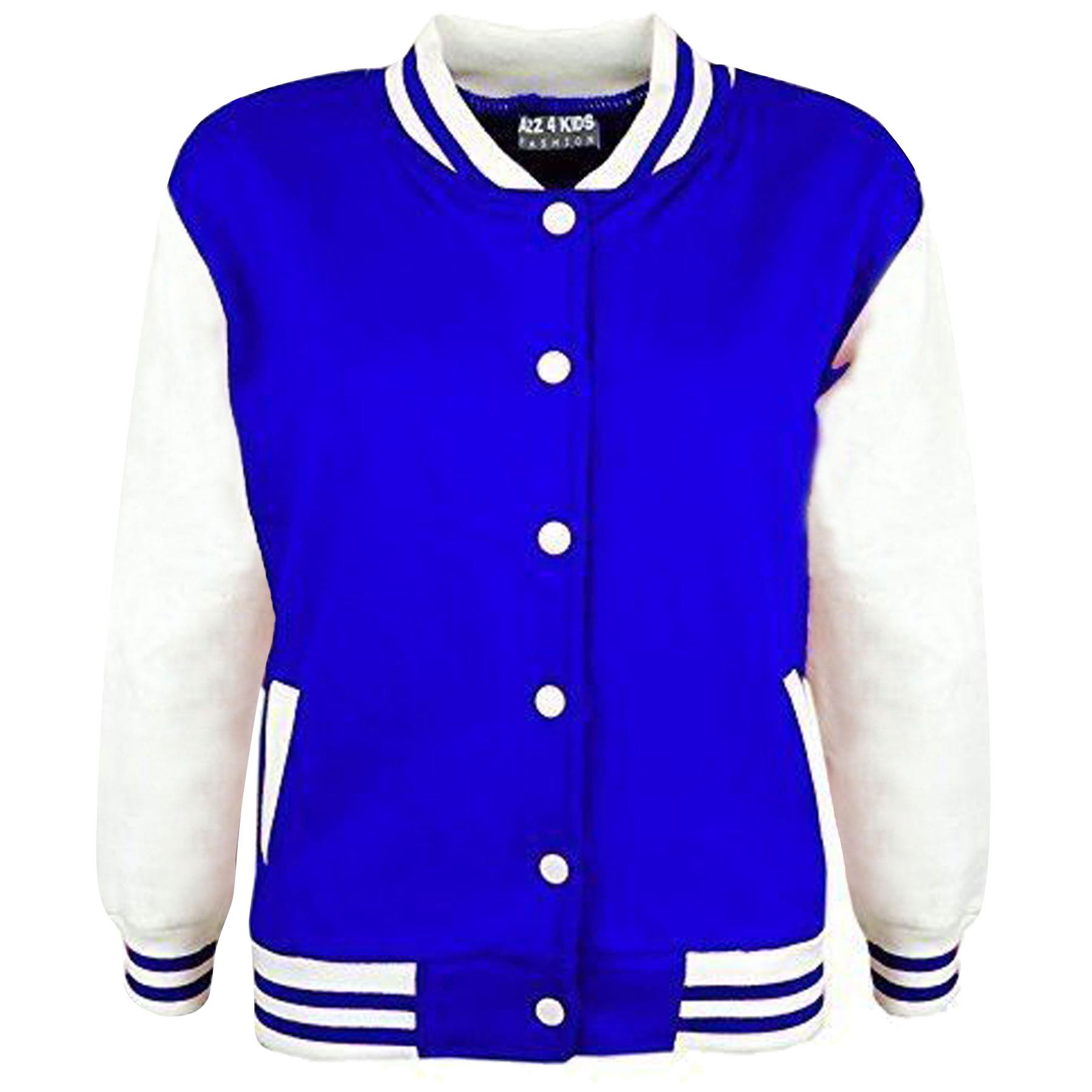 Kids Girls Boys Baseball Jacket Varsity Style Plain Red School Jackets Top  2-13Y