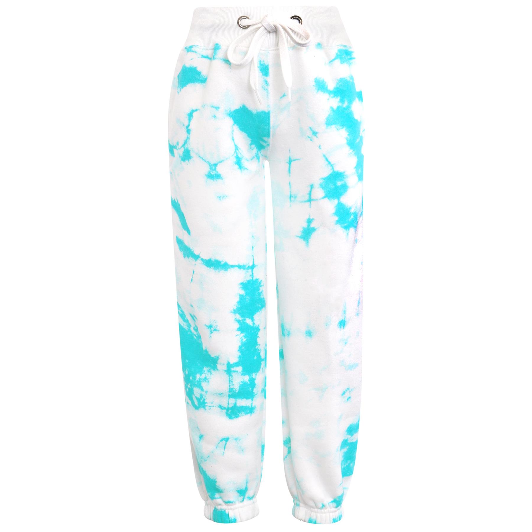 Kids Girls Tracksuit Tie Dye Print Blue Hooded Hoodie & Bottom Jogging Suits - Picture 9 of 10