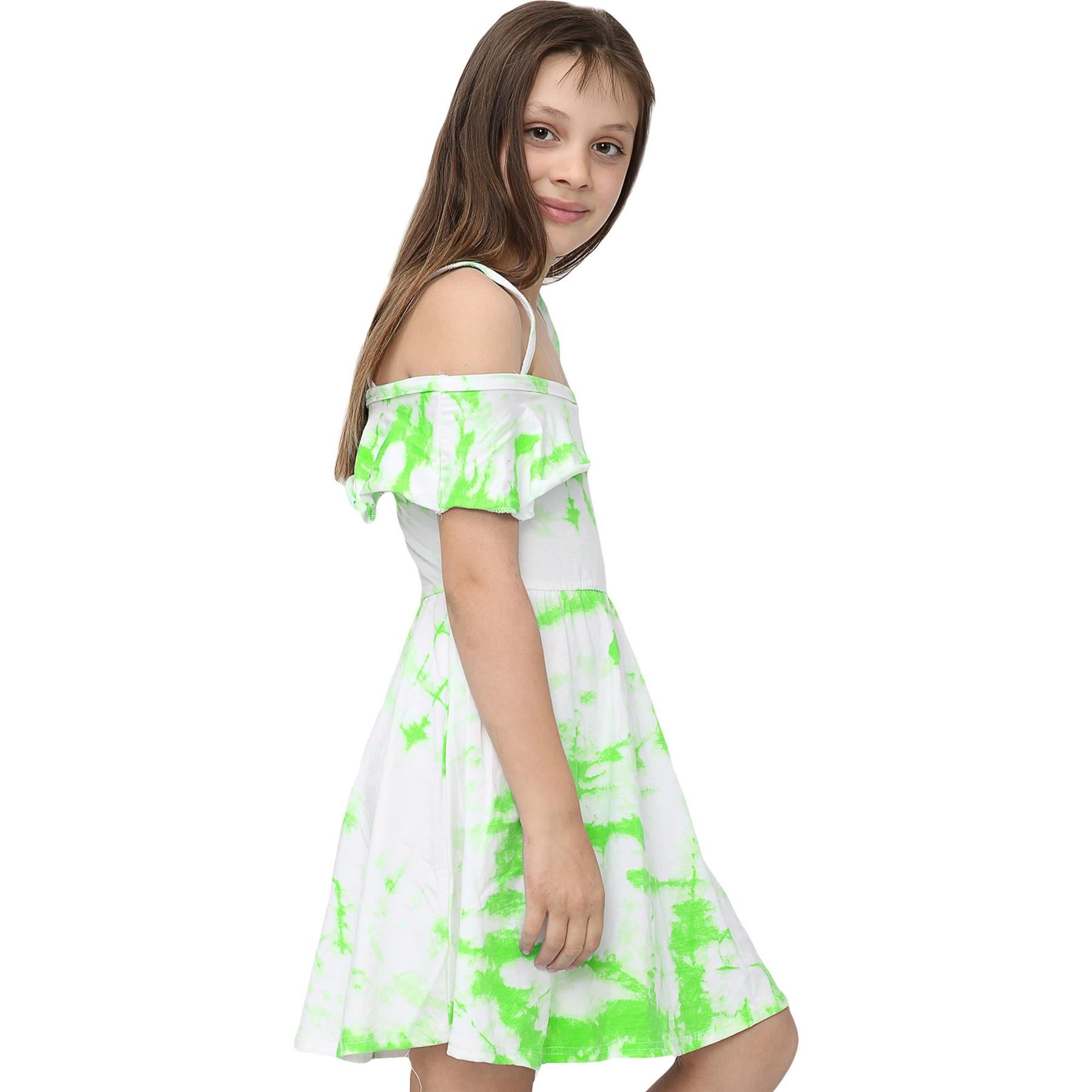 Girls Skater Dress Kids Plain Color Summer Party Off Shoulder Dresses 7-13 Yr - Picture 82 of 111