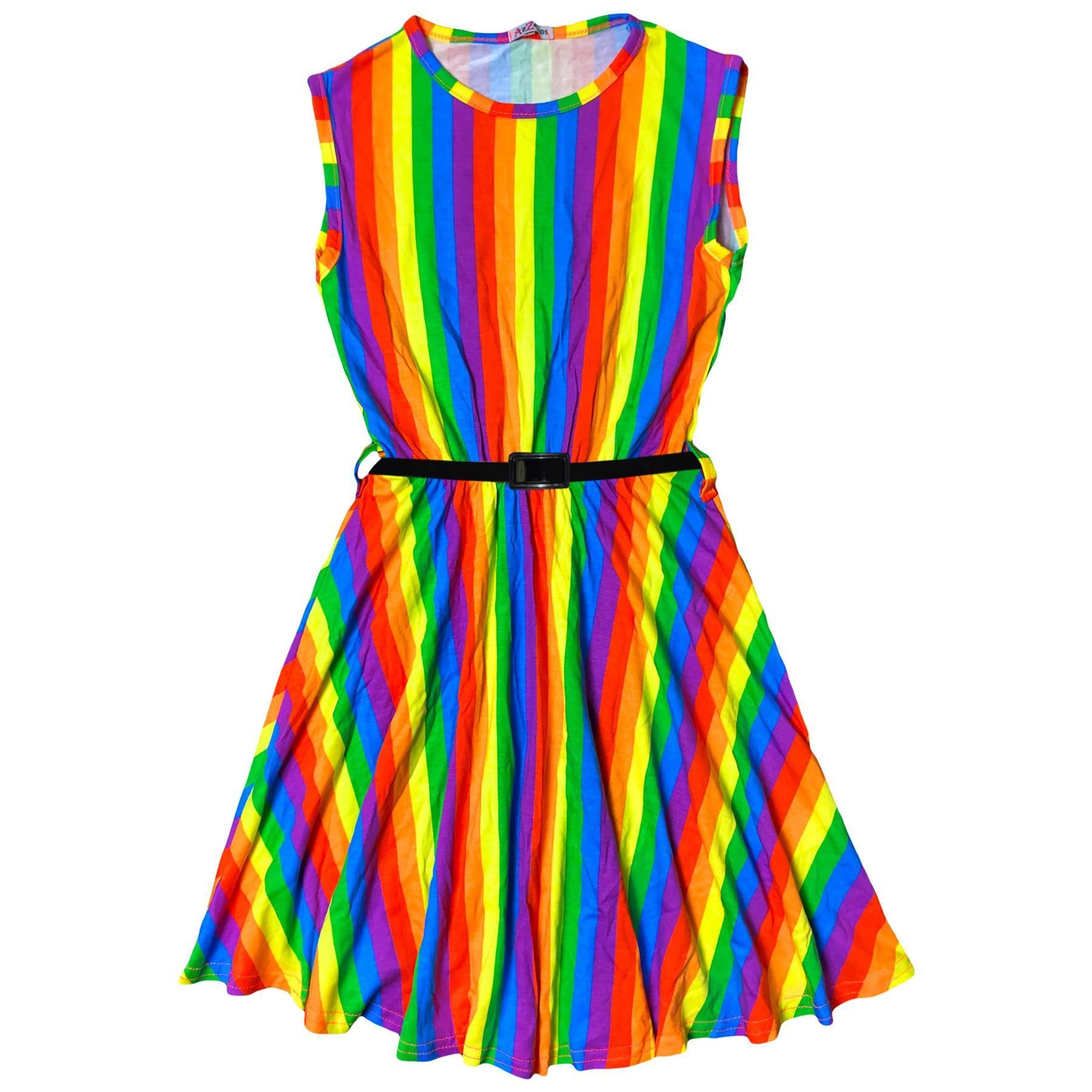 Girls Rainbow Clothing Crop Tops Skirts Dresses Jumpsuits Leggings Party Wear - Picture 7 of 8