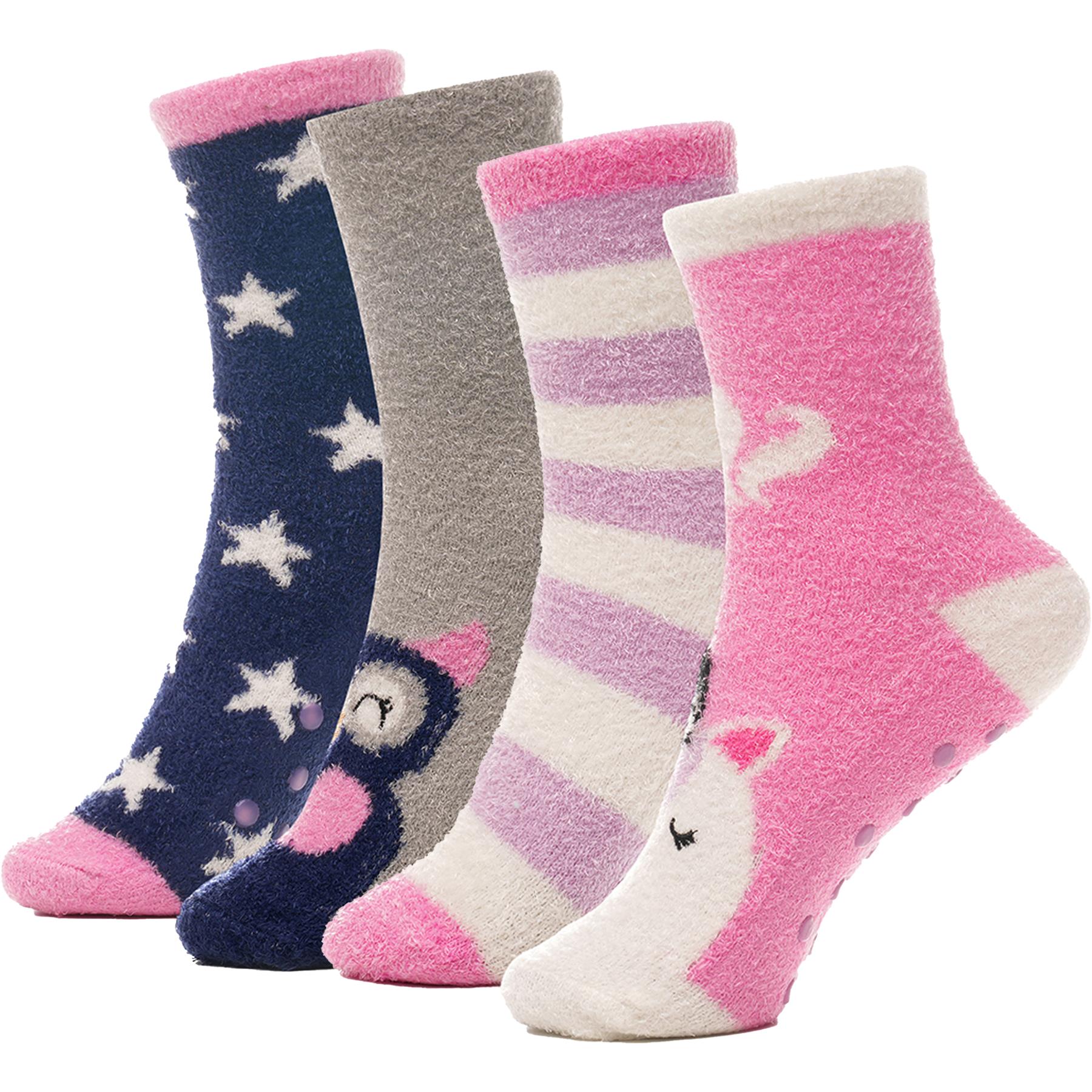 A2Z 4 Kids Girls Socks 4 Pack Brushed Chenille Novelty Xmas Winter Warm Socks - Picture 2 of 5
