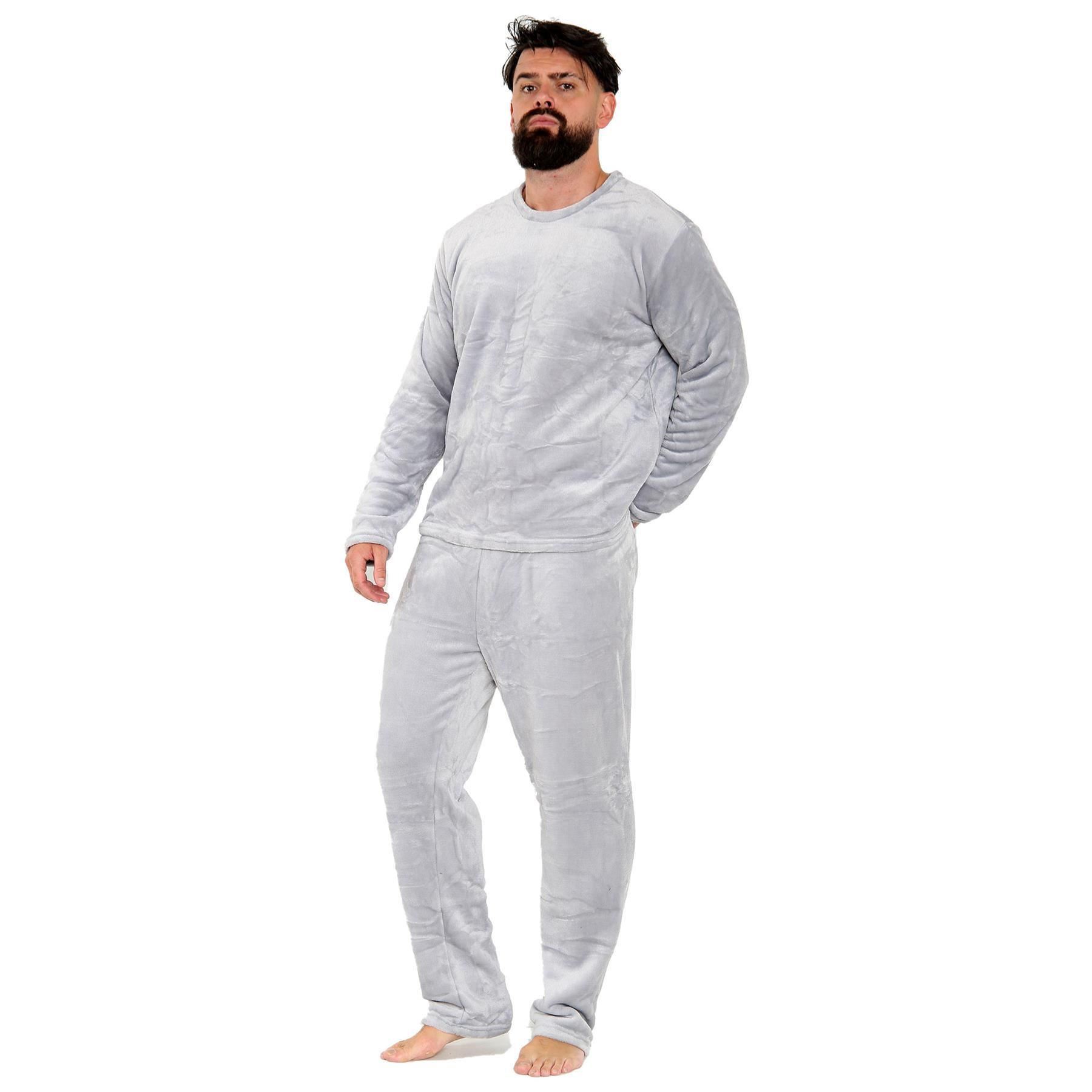 Mens Pyjamas Soft Warm Fleece Adults Crew Neck Pyjamas 2 Piece Gift Set For Mens - Picture 18 of 25