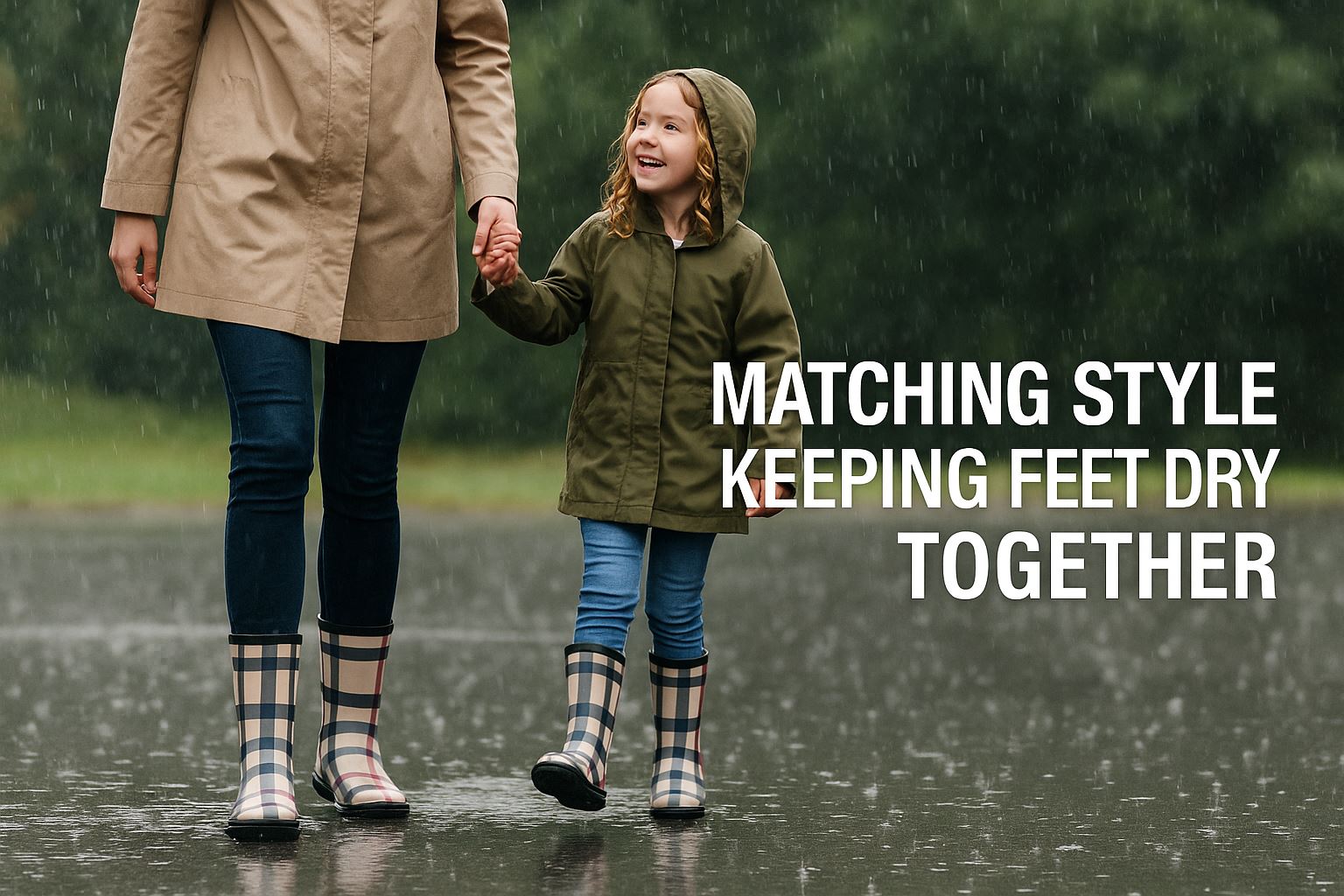 A2Z Mädchen Damen karierte warme Stiefel PVC passend zu Mama & Tochter Regenstiefel - Bild 3 von 7