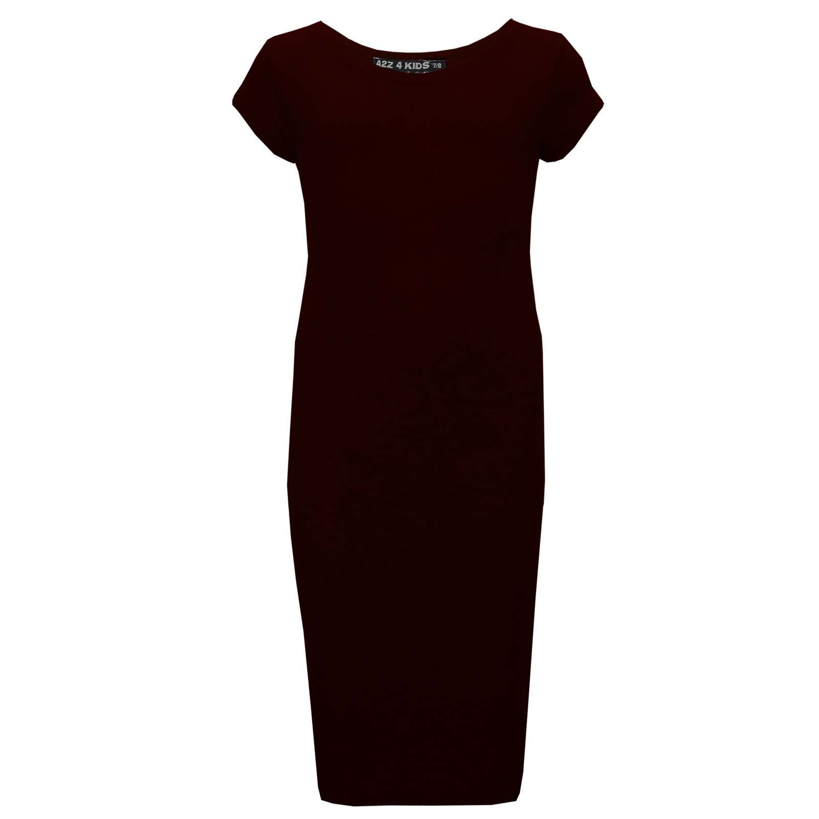 A2Z 4 Kids Girls Bodycon Plain Midi Dress Short Sleeve Dresses Party Costume - Picture 8 of 23