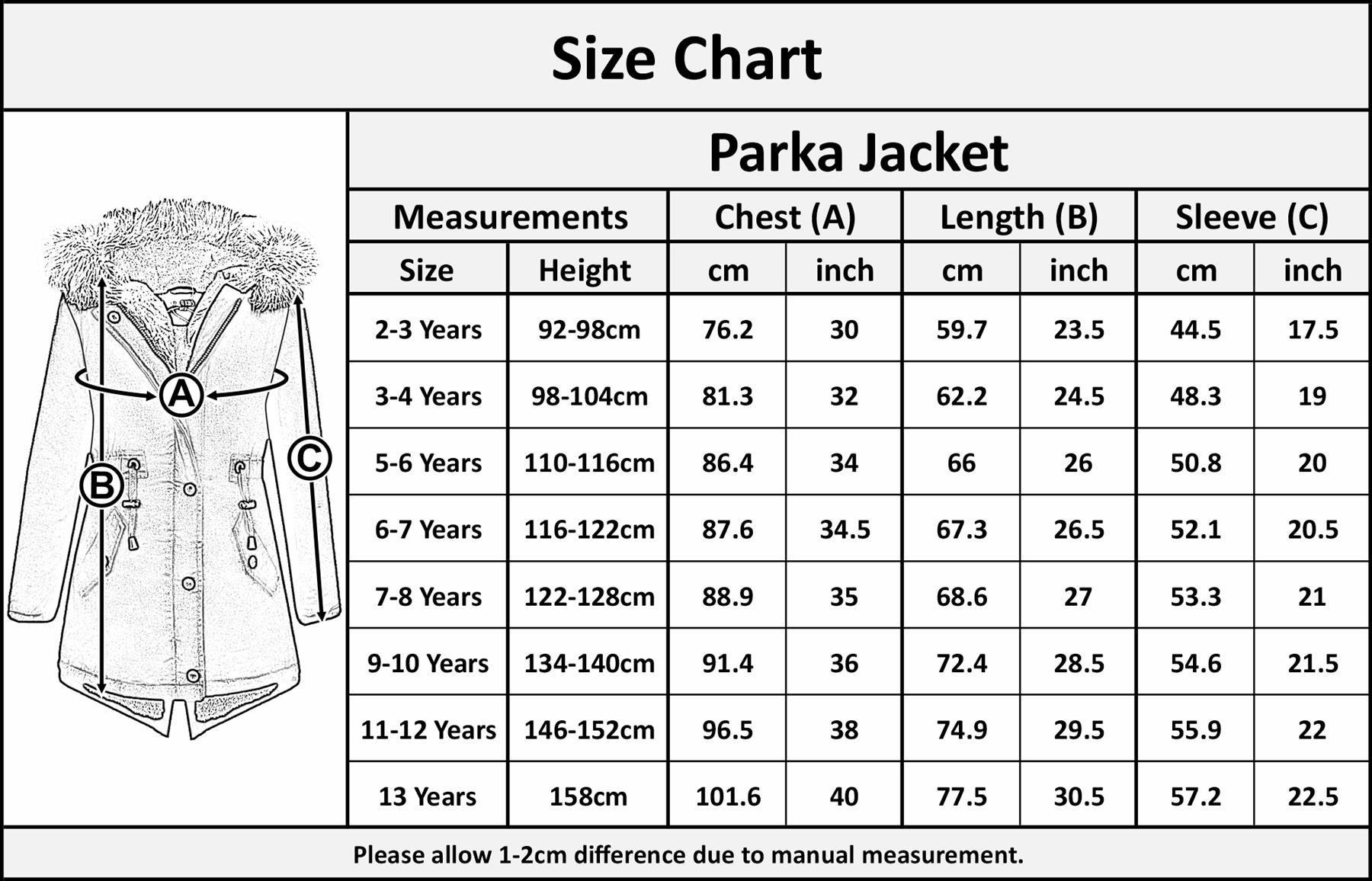 Kids Girls Rainbow Faux Fur Black Hooded Parka School Jackets Outwear Coats 5-13 - Picture 6 of 6
