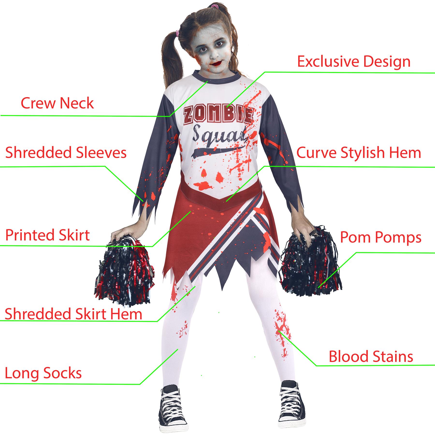Kinder Mädchen Zombie Cheerleader Halloween Kostüm Halloween Partys Outfit - Bild 30 von 43