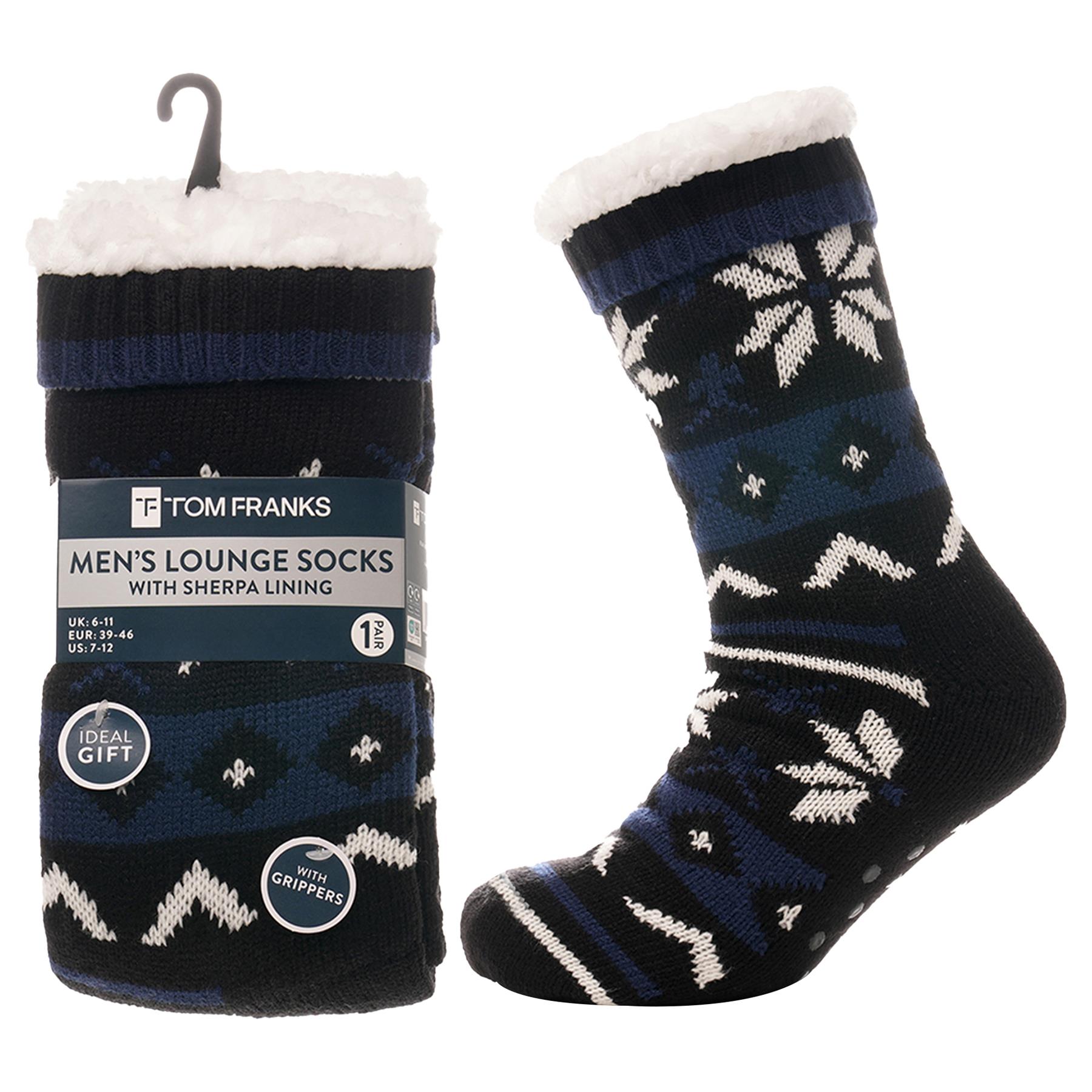 A2Z Mens Fairisle Knit Slipper Sock Soft Sherpa Lined Comfy Thick Cosy Socks - Picture 4 of 7
