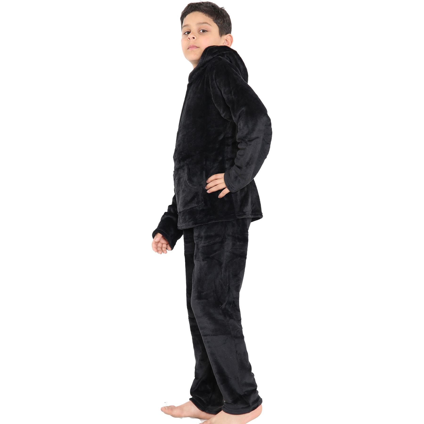 Kids Warm Fleece Hooded Pyjamas For Girls & Boys Sleepover 2 Piece Gift Set - Picture 6 of 31