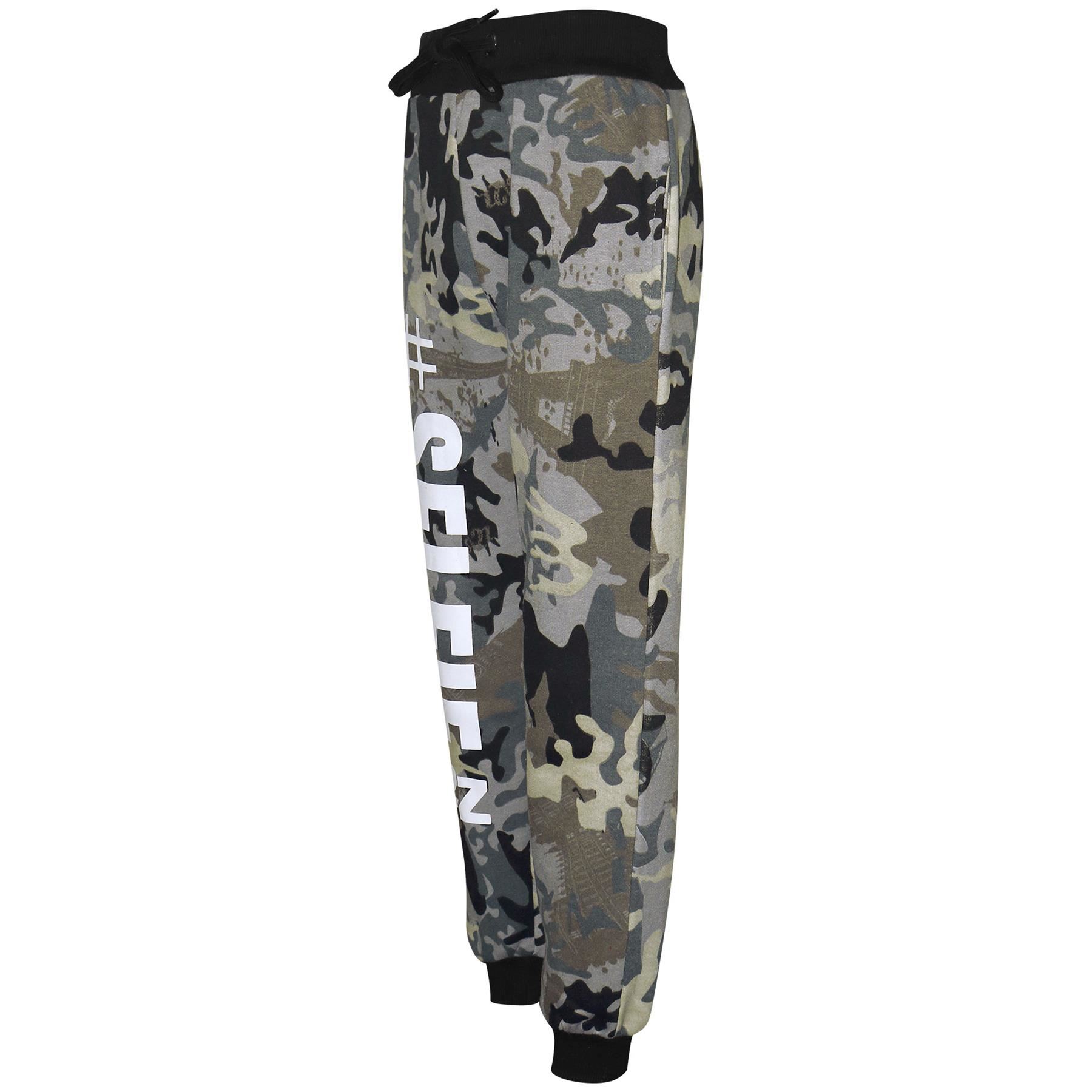 Kids Girls Tracksuit #Selfie Camouflage Charcoal Hooded Crop Top Bottom Jog Suit - Picture 8 of 9