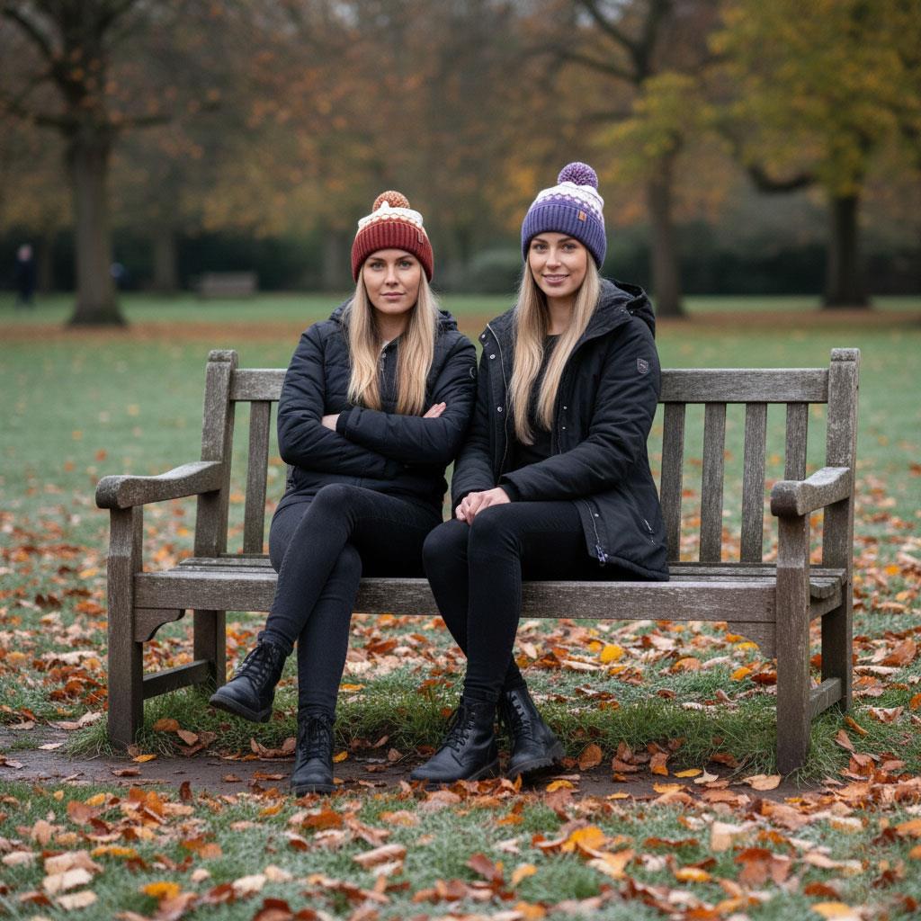 Ladies Hats Thermal Sherpa Lined Nordic Bobble Beanie Pom Pom Winter Warm Caps - Produktbild 3