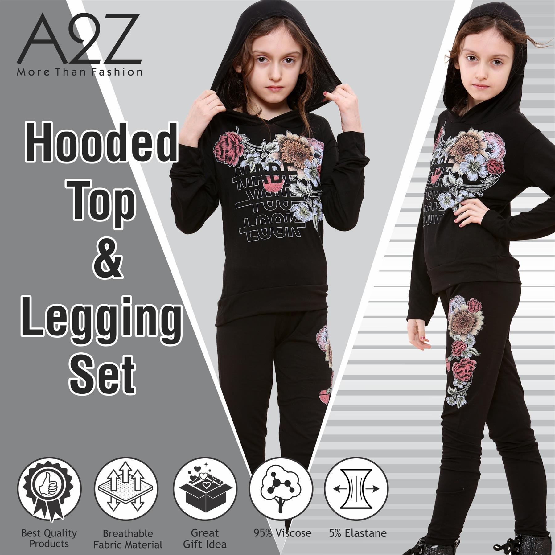 Girls Top Kids Made You Look Print Long Sleeves Hooded Top & Legging Set 5-13 Yr - Picture 12 of 21