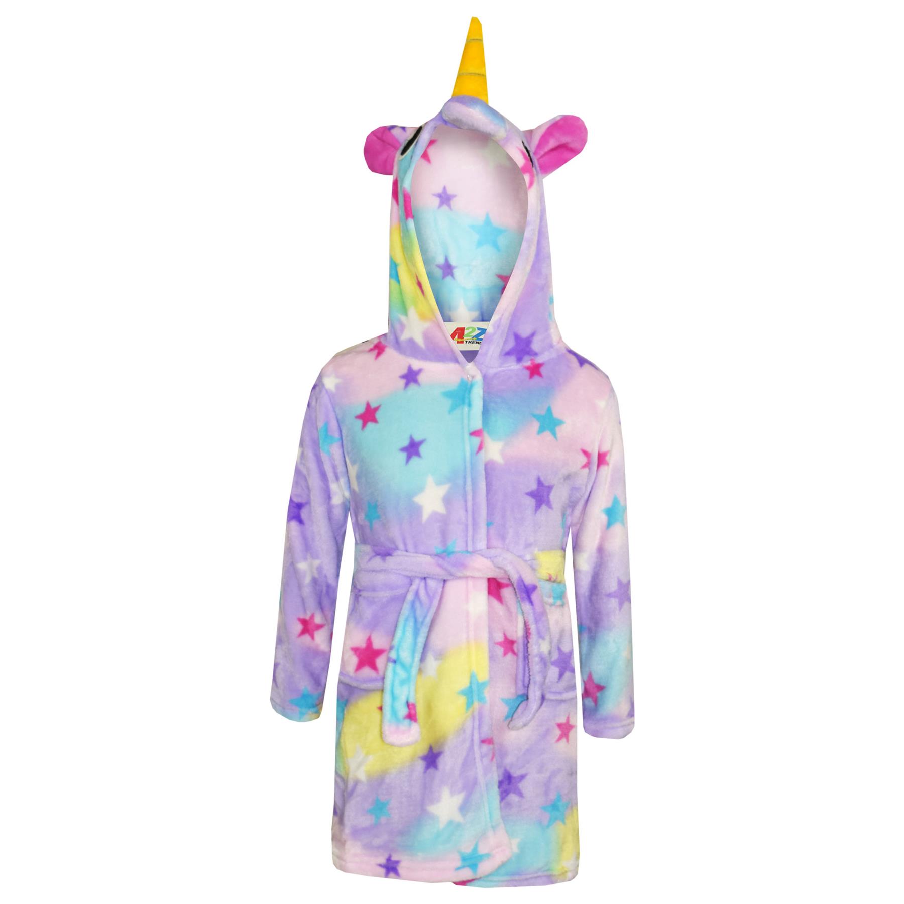A2Z 4 Kids Super Soft 3D Animal Detail Dressing Gown Nightwear Hooded Robe 2-1 - Picture 129 of 154