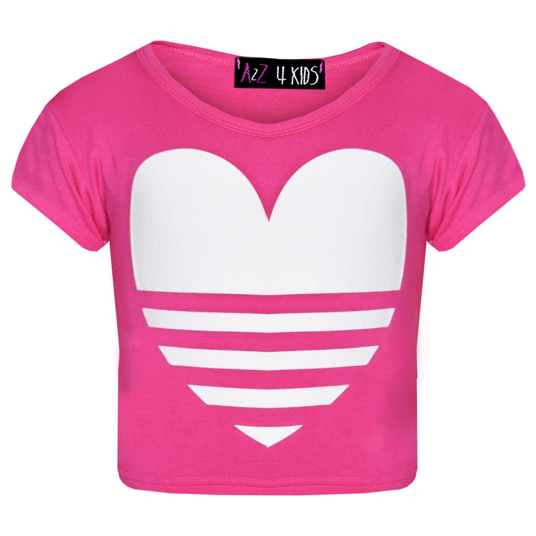 Girls Tops Kids Designer's Heart Print Crop Top & Fashion Legging Set 5-12 Years - Picture 9 of 23