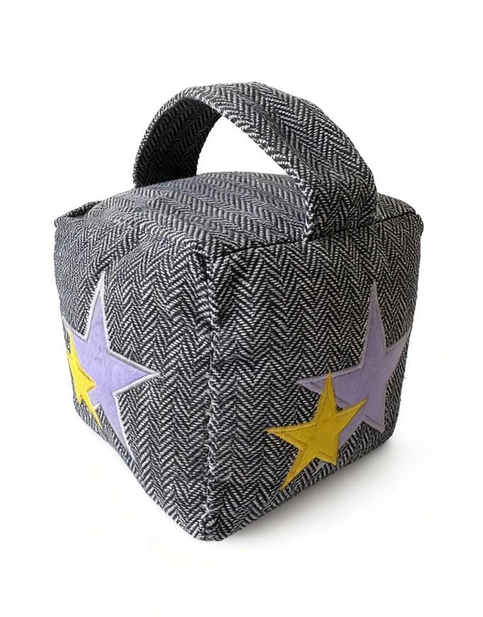 Star Cube Door Stopper with Handle Herringbone Design Sand Filled door Holder