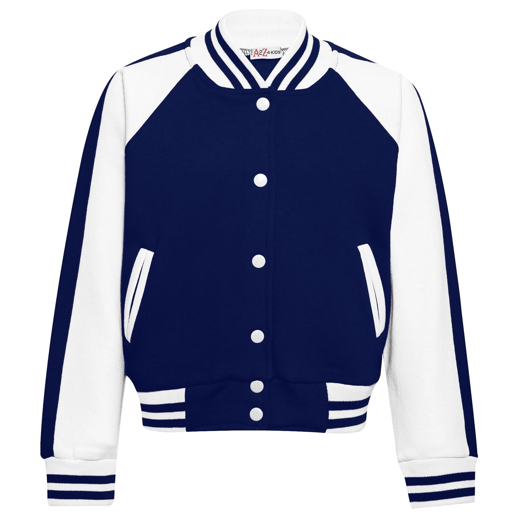Kids B.b Plain Jacket Varsity Style Long Sleeve Coat Girls Boys Age 2-13 Years - Picture 98 of 106