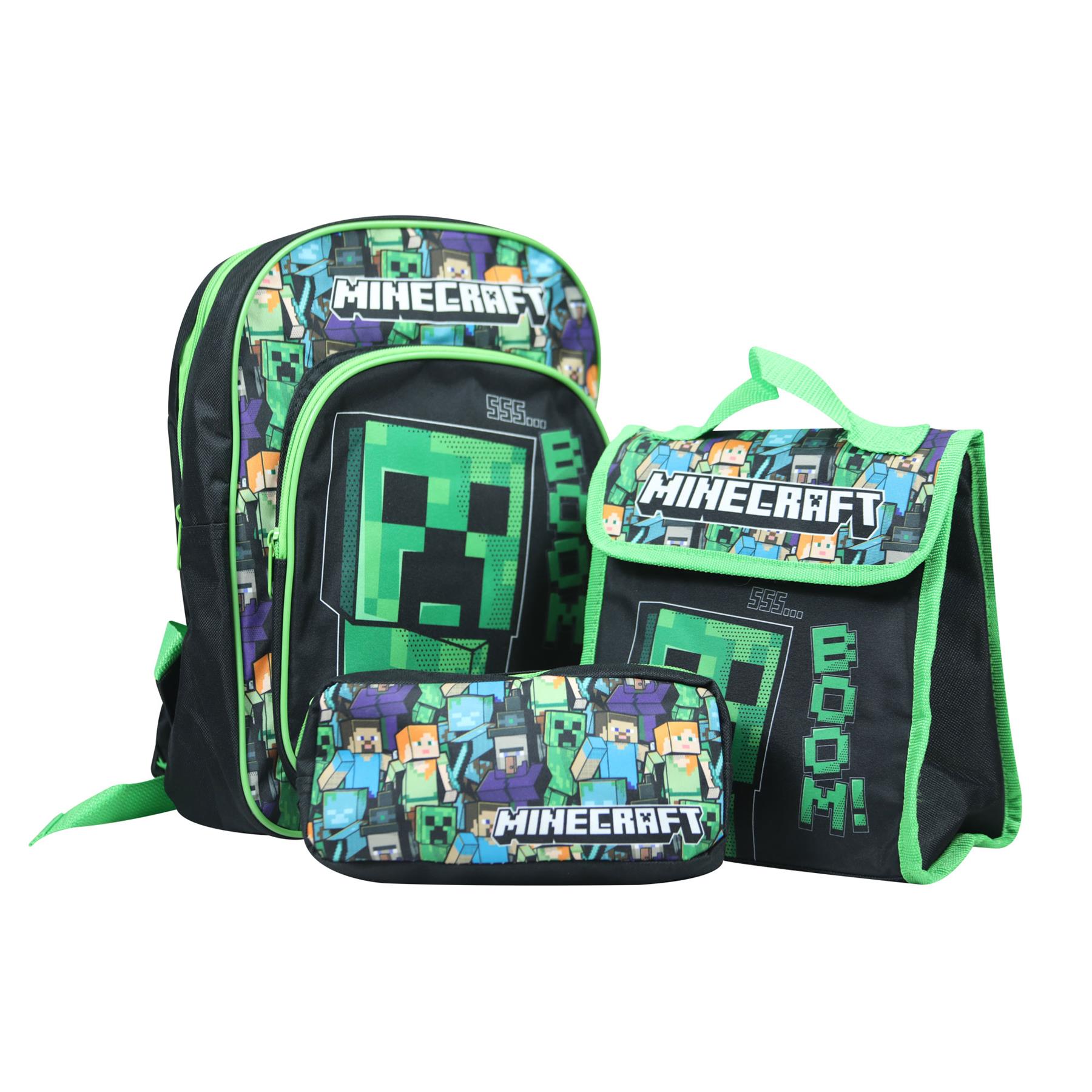 Minecraft 3 Pezzi Set Scuola per Bambini Licenza Ufficiale Zaino Pranzo Borsa - Foto 4 di 7